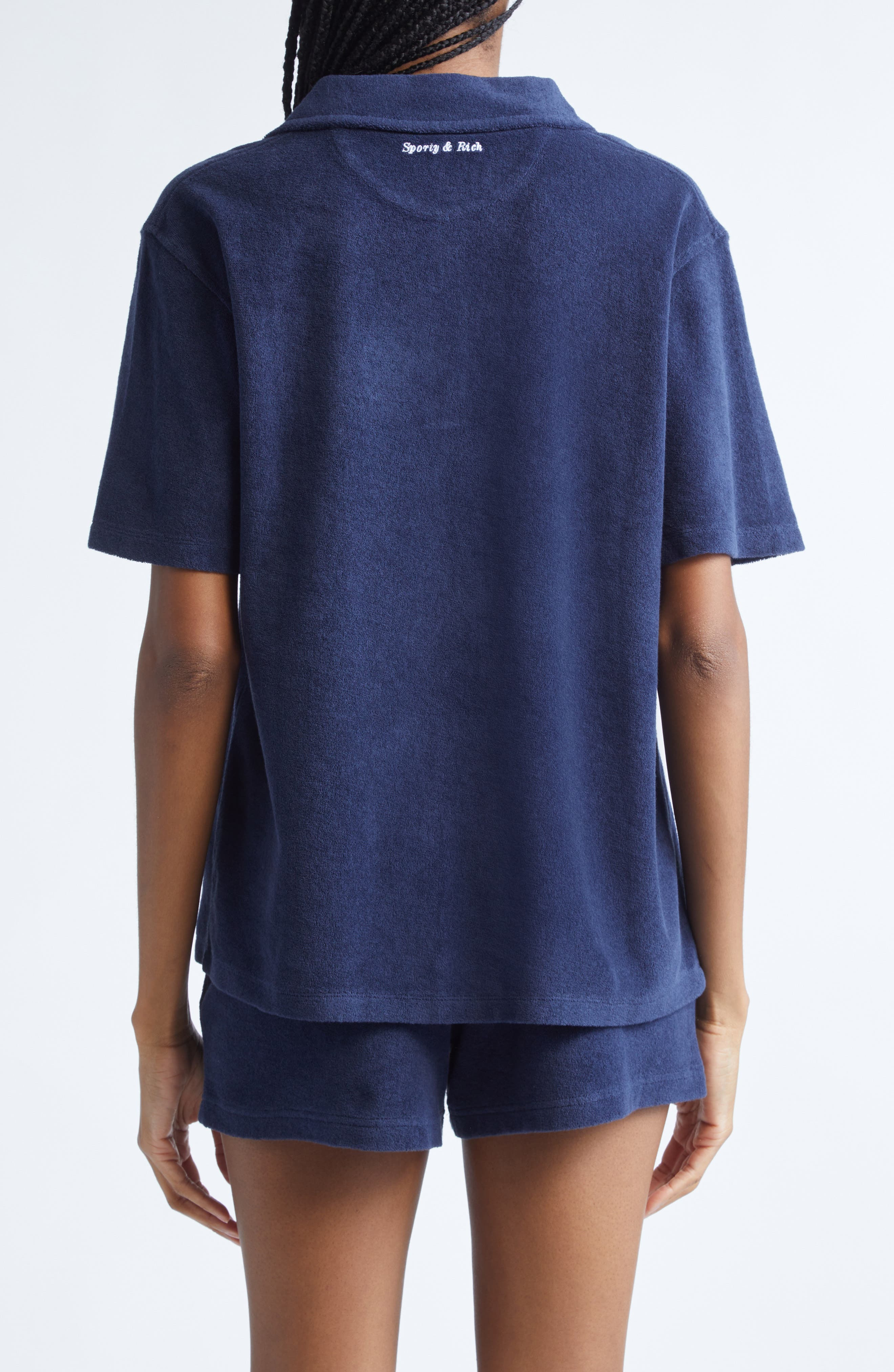 Sporty & Rich Eden Script Terry Polo in Dark Navy at Nordstrom - 3