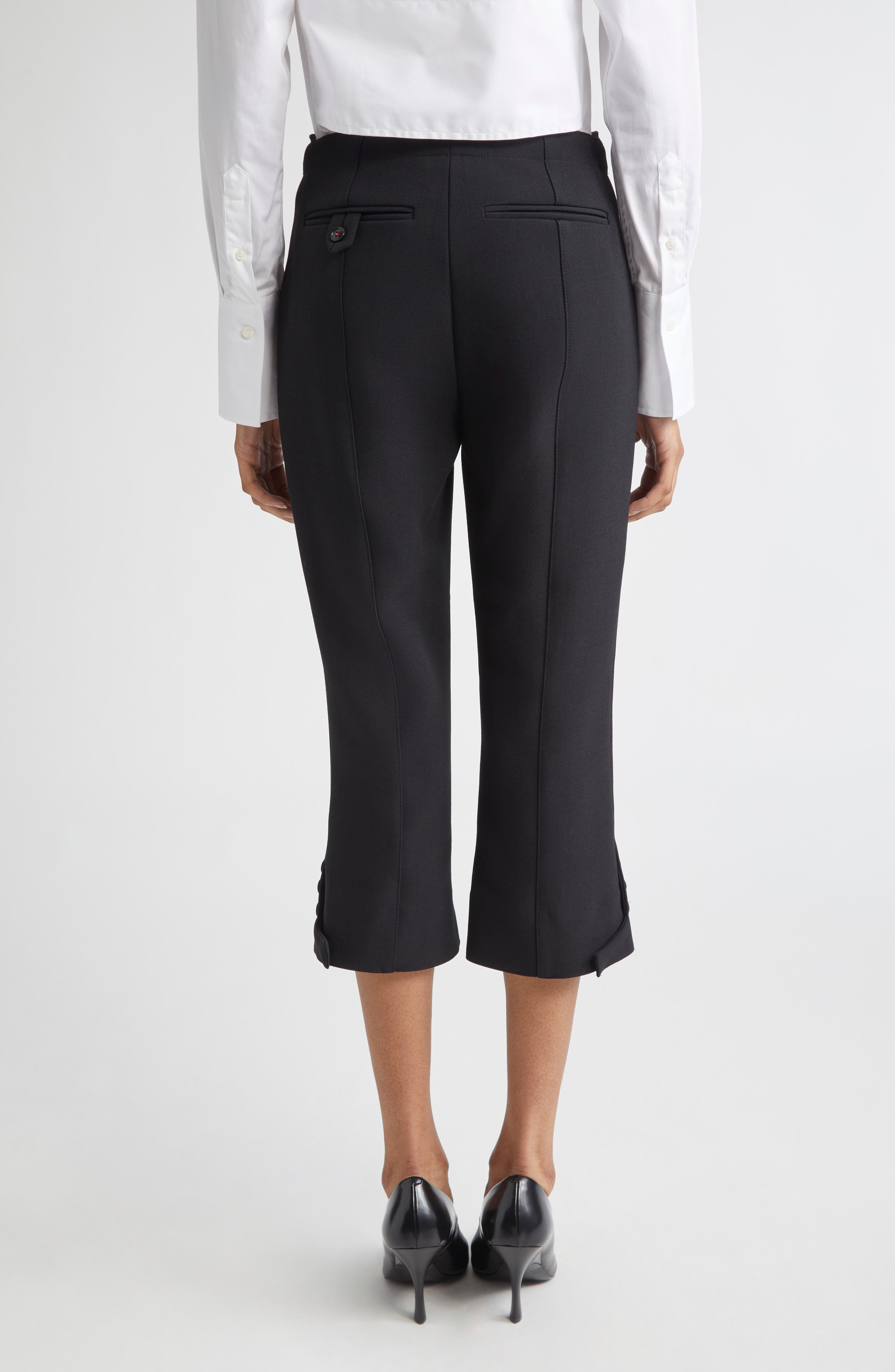 Victoria Beckham Tab Detail Double Crepe Crop Pants in Black at Nordstrom - 3