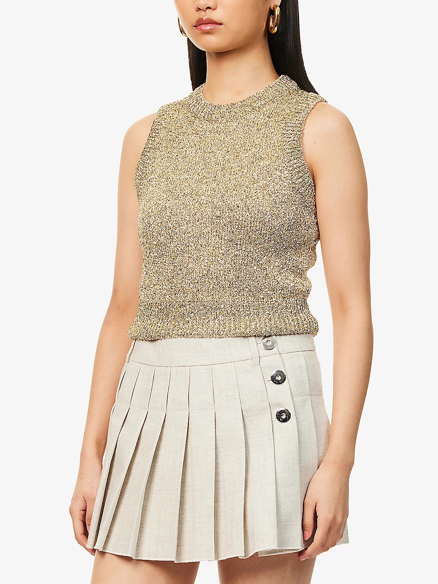 Metallic Round-Neck Wool-Blend Knitted Vest - 3