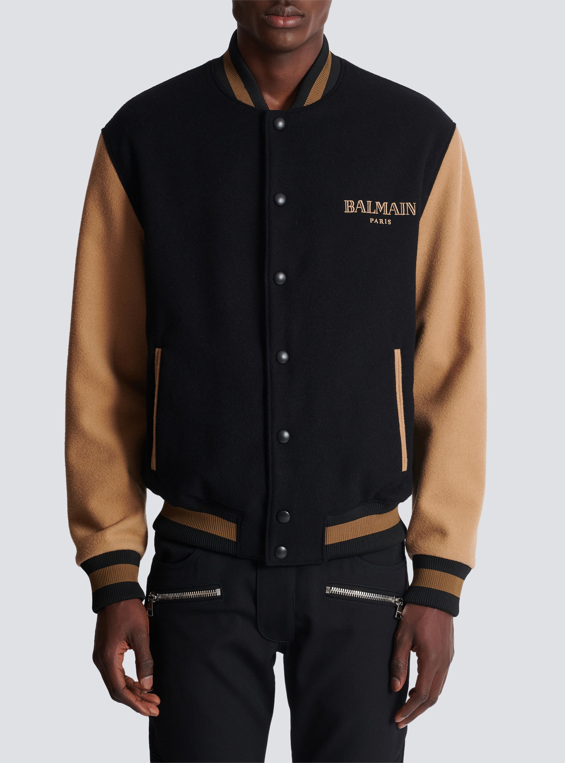 Two-tone wool and cashmere varsity jacket - 5