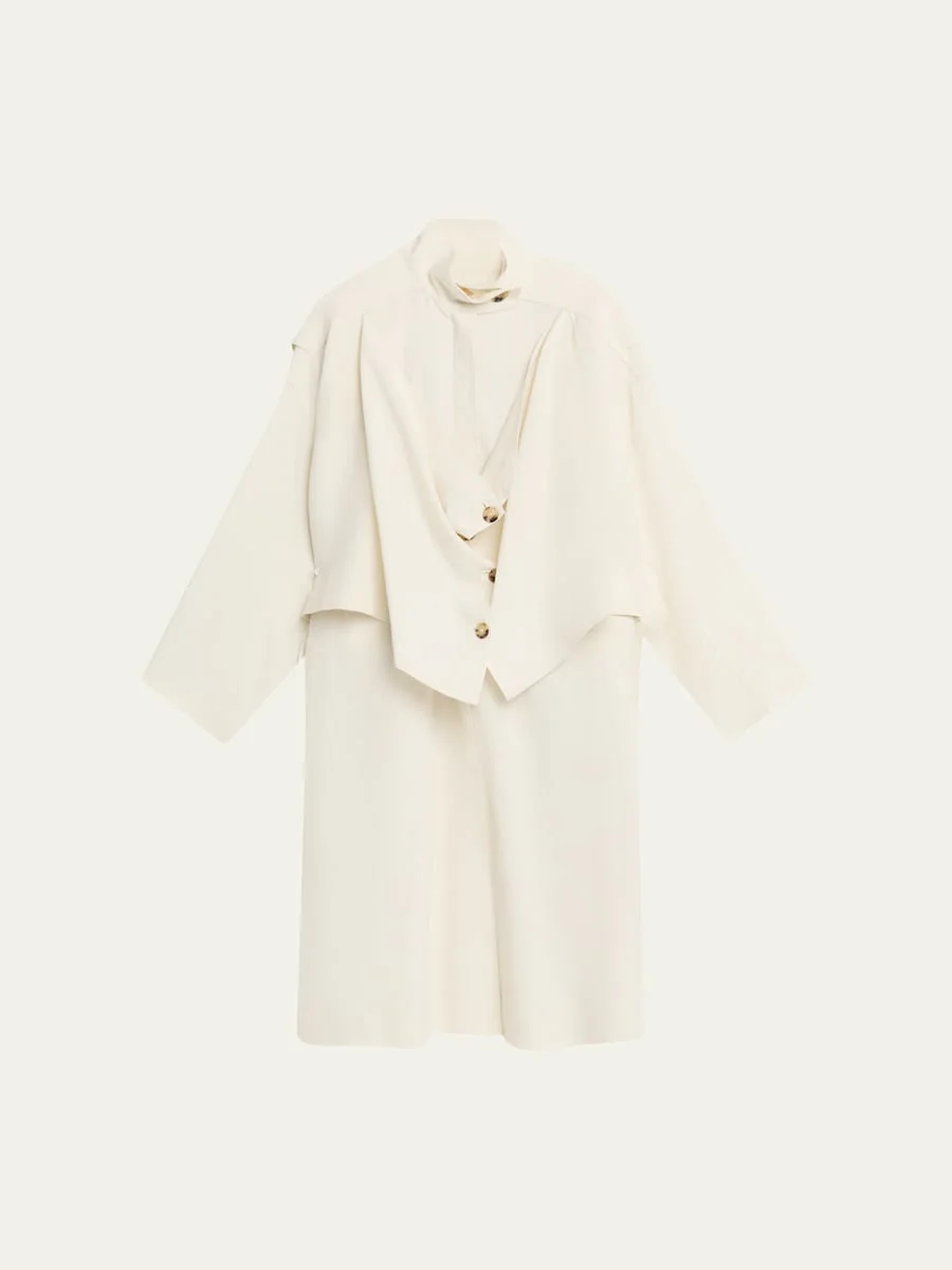 Linen Draped Oversized Wind Coat - 1