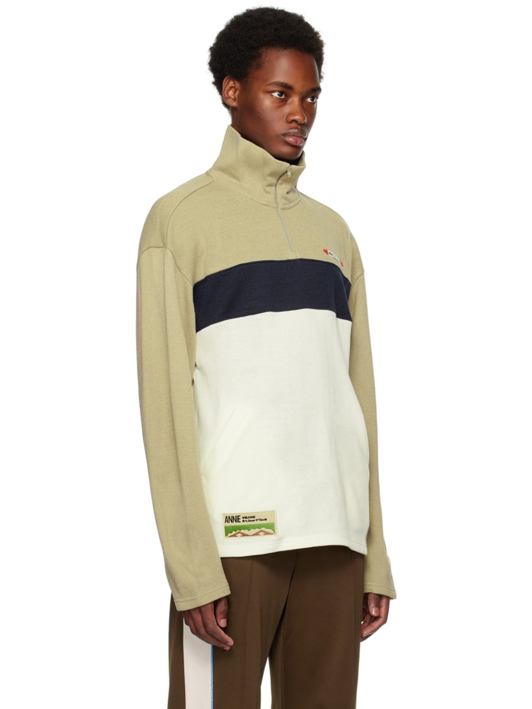 Off-White & Taupe Half-Zip Track Jacket - 2