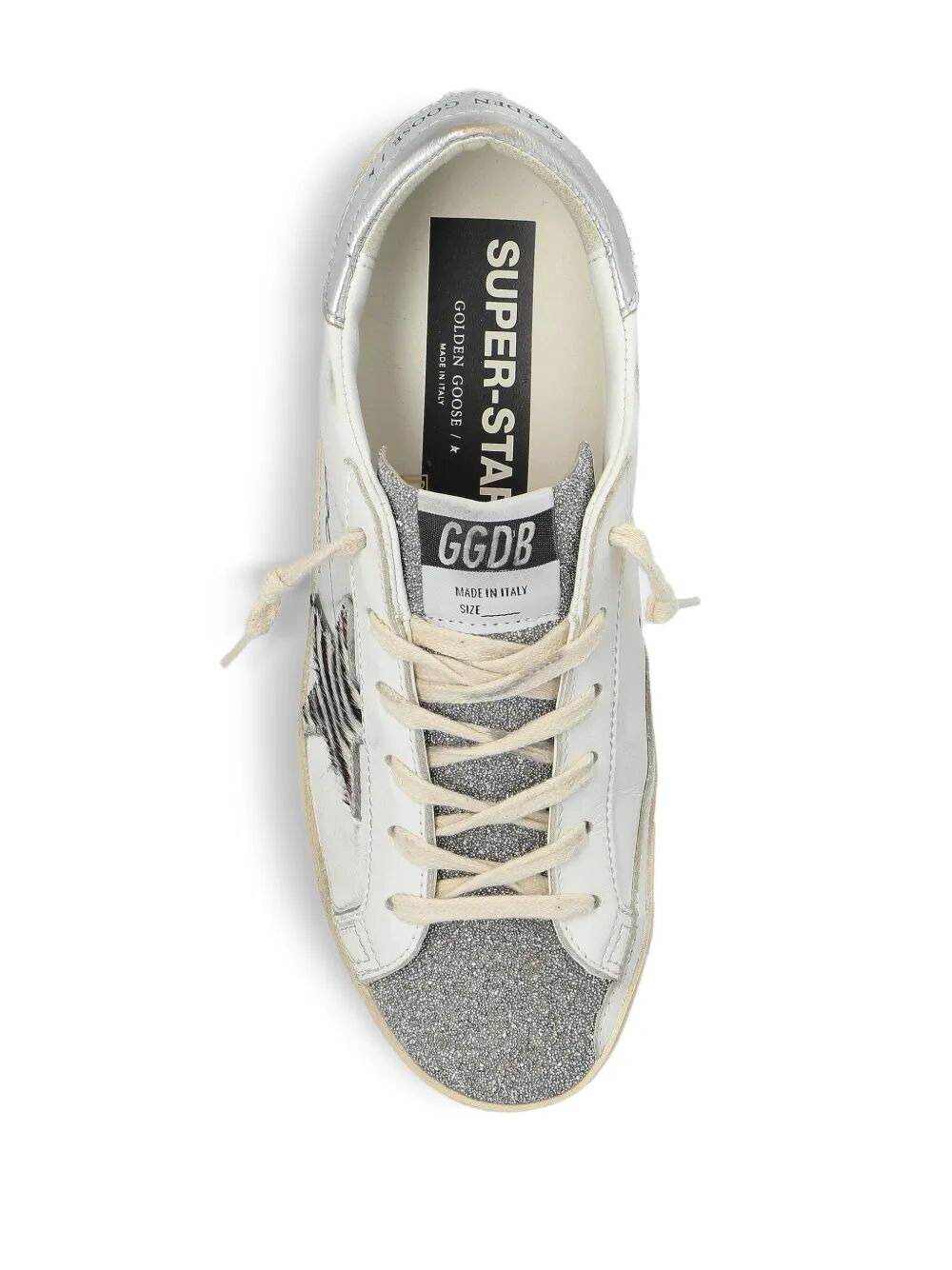 Golden Goose Women "Super Star" Leather Upper With Signature Crystal Toe And Tongue Zebra Horsy Star - 3