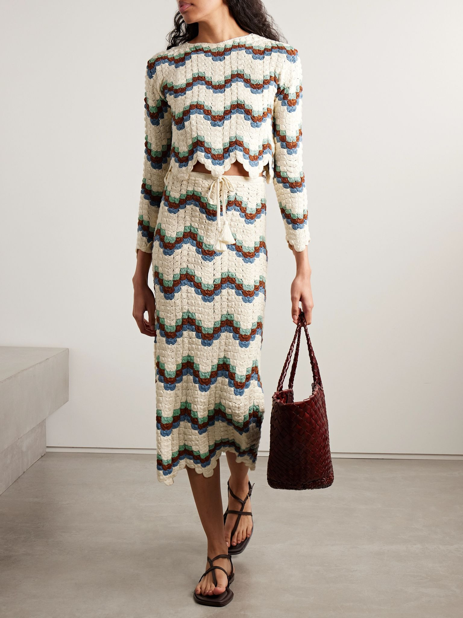 Safi scalloped crocheted organic cotton midi skirt Cream - 2