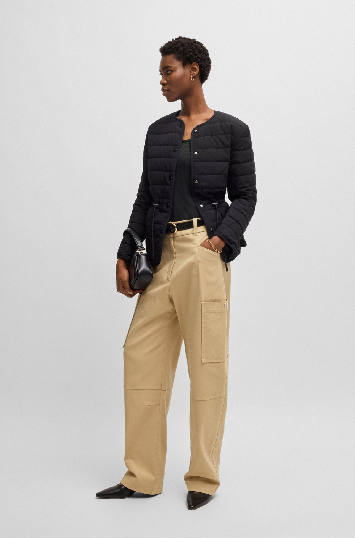 SCOOP-NECK T-SHIRT IN RIBBED STRETCH FABRIC - 3