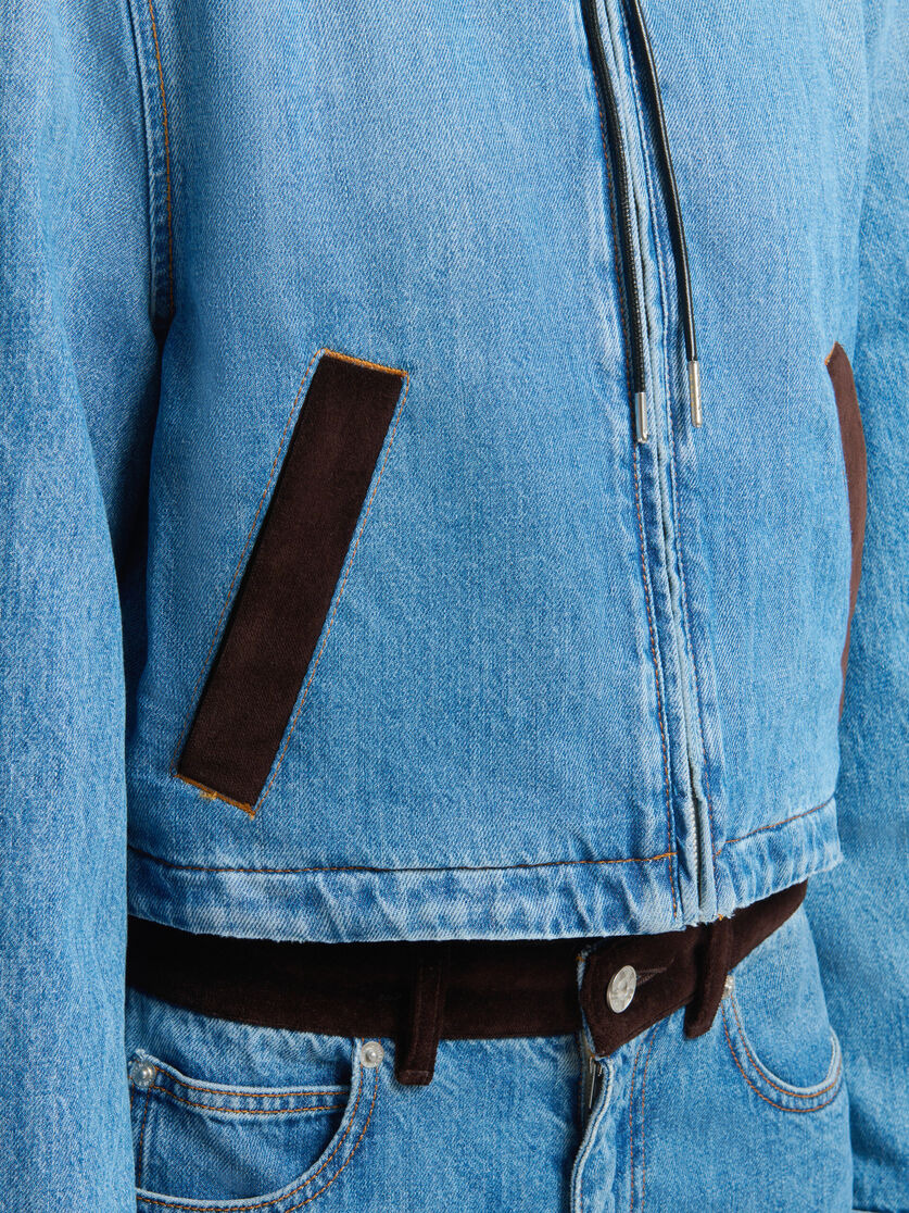 BLUE DENIM JACKET WITH VELVET HOOD - 5