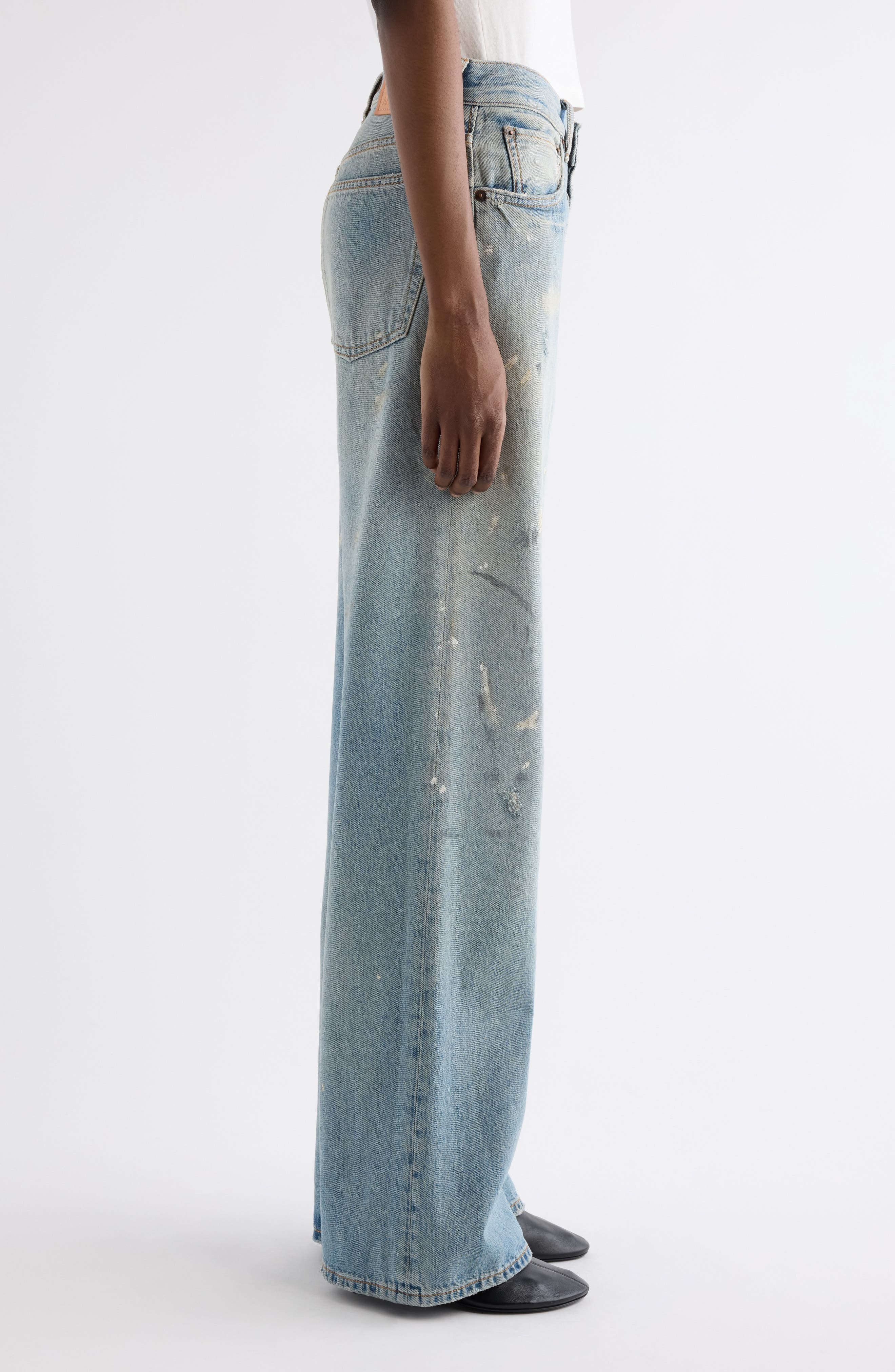 Acne Studios 2021F Trafalgar Paint Splatter Flare Jeans in Light Blue at Nordstrom - 4