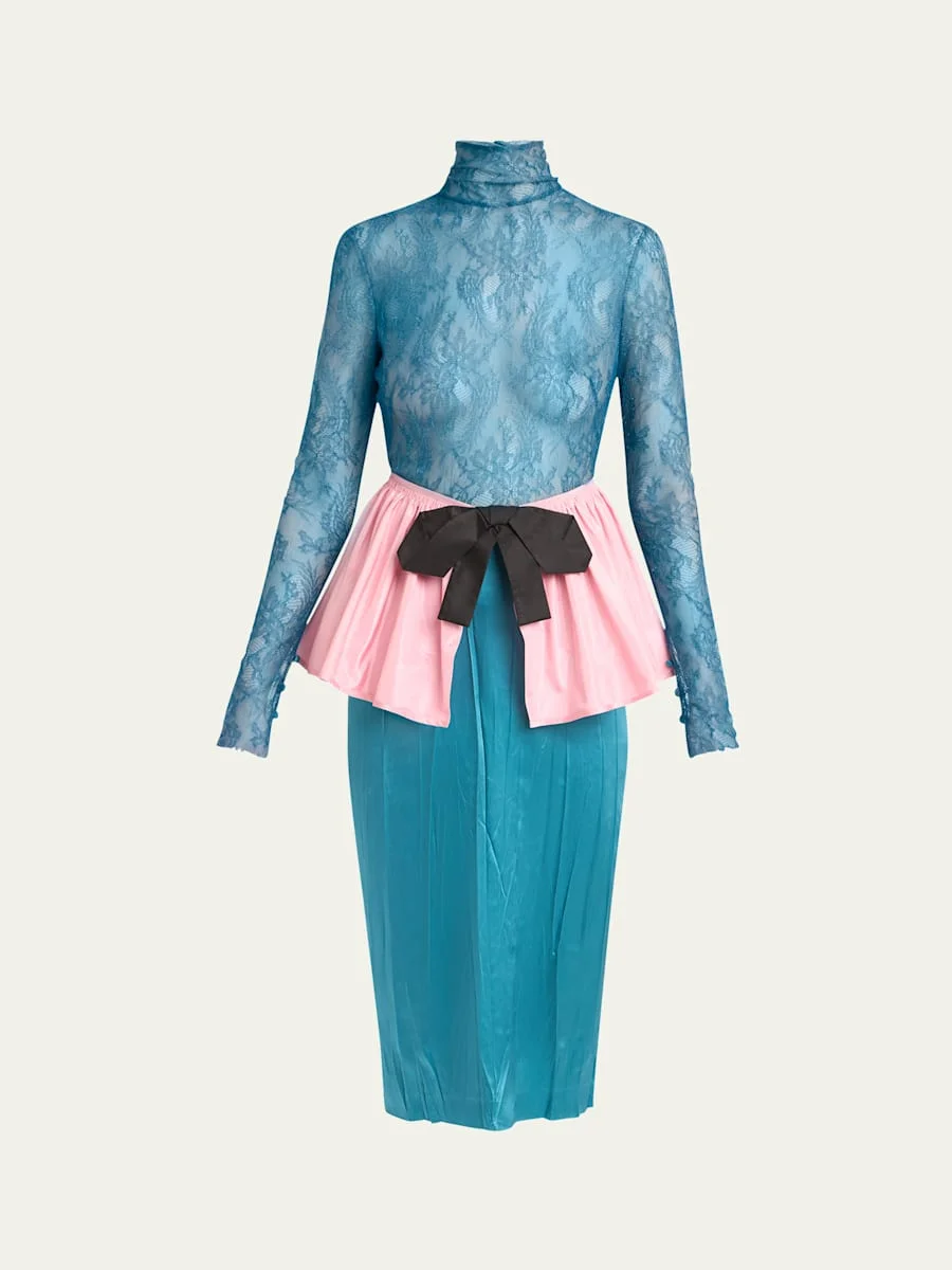 Lace Colorblock Peplum Dress - 1