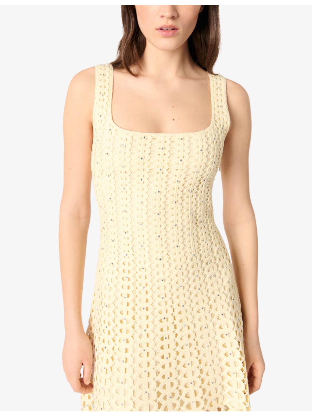 Square-Neck Crochet-Embroidered Sleeveless Knitted Midi Dress - 5