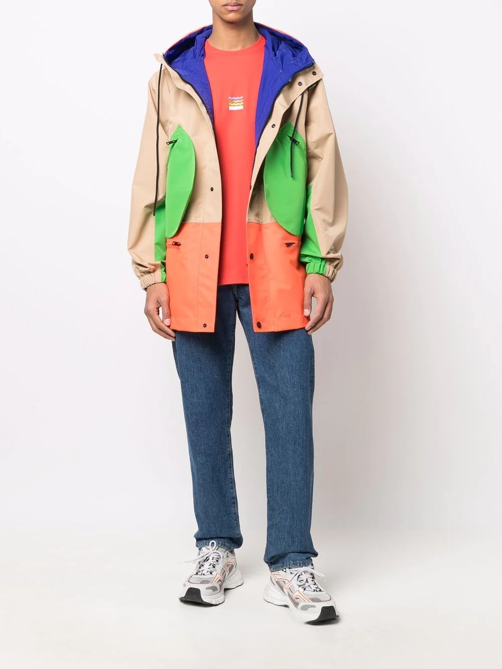 colour-block panel parka coat - 2