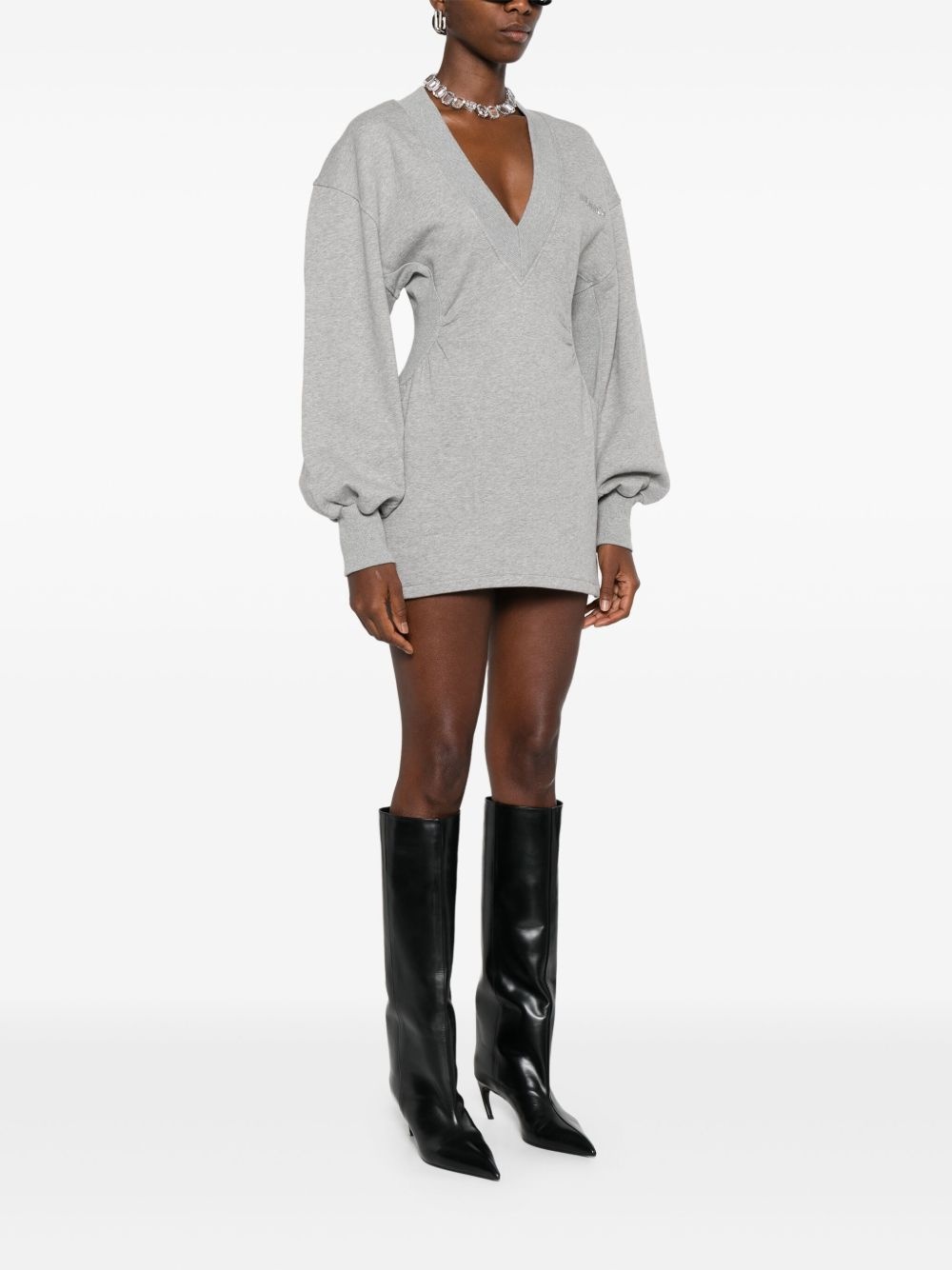 V-neck long-sleeves mini dress - 3