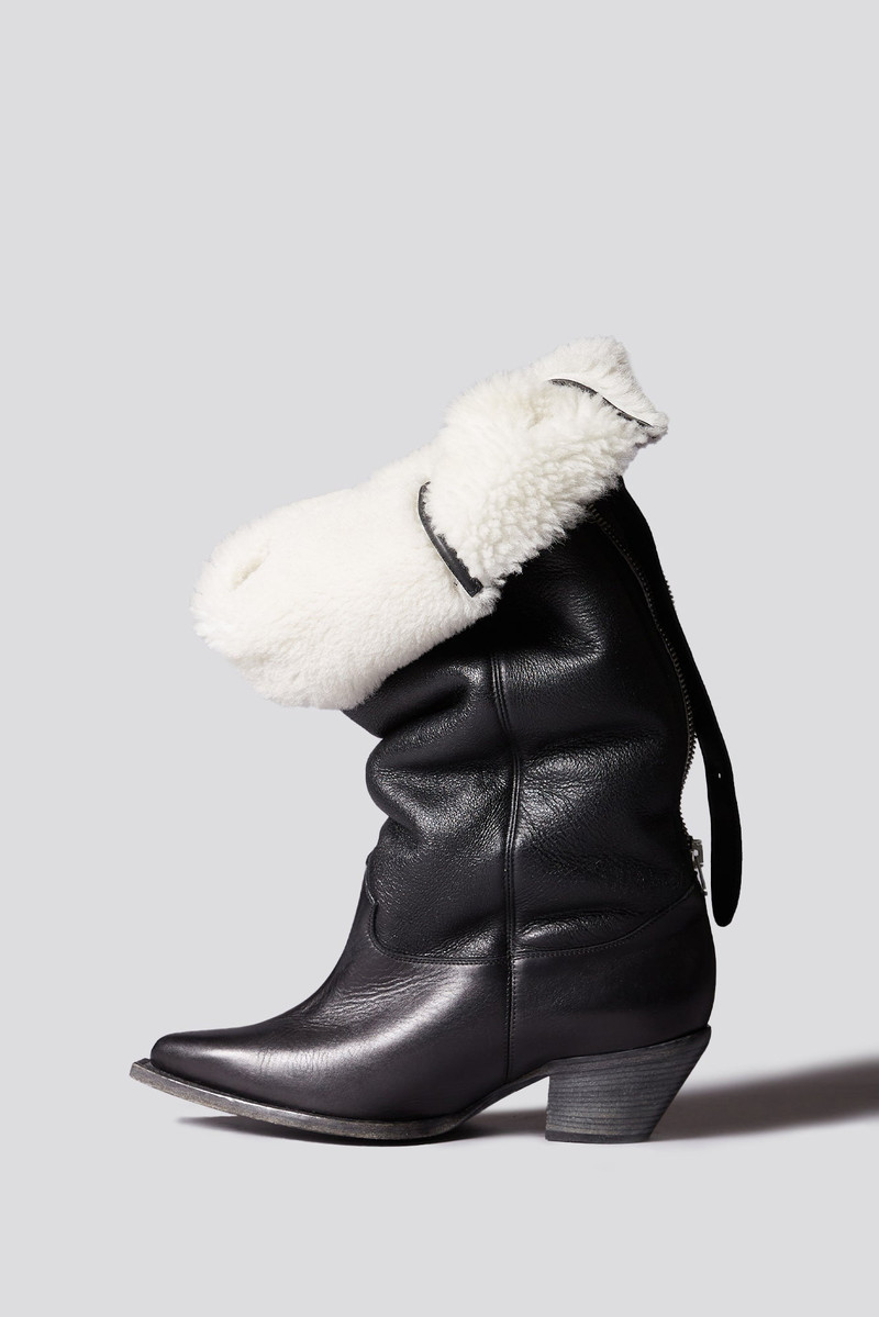 SLOUCH COWBOY BOOT - BLACK SHERPA -R13 1