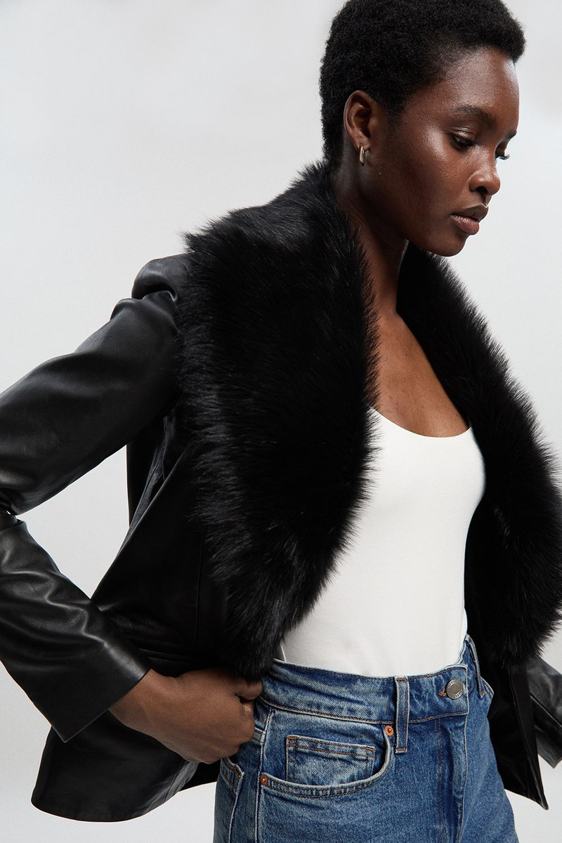 Leather And Shearling Collar Blazer 1