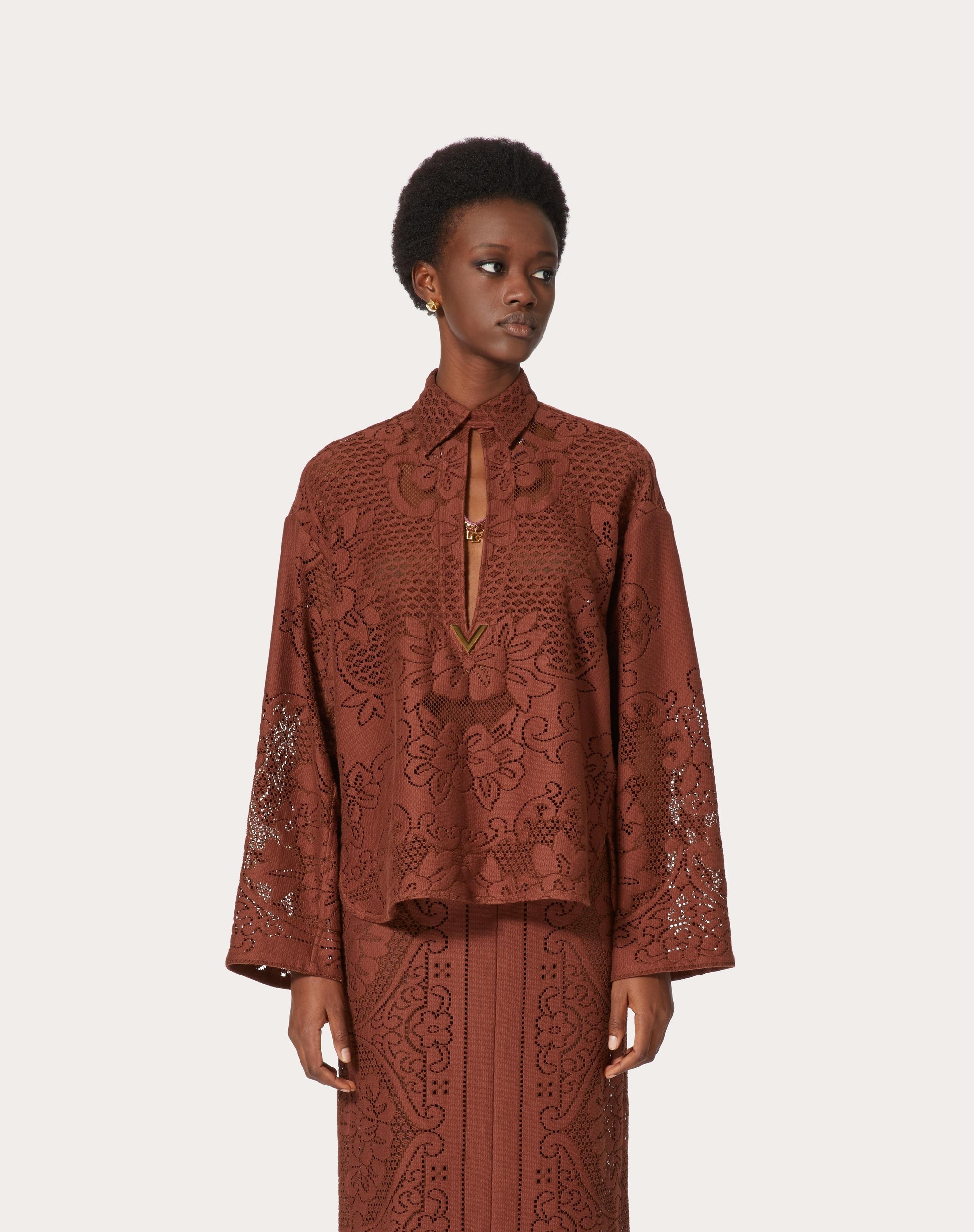 VGOLD SHIRT IN PEONIES BLANKET COTTON LACE - 3