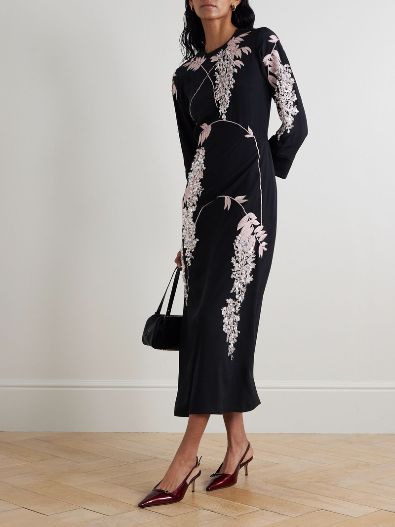 BERNADETTE Harry embellished silk crepe de chine midi dress Black outlook