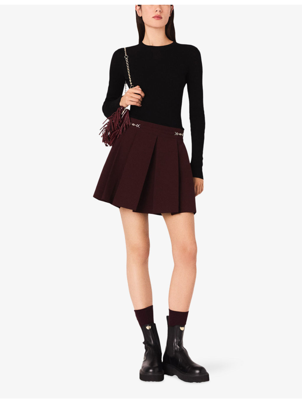 Pleated Clover-Chain Stretch Wool-Blend Mini Skirt - 2
