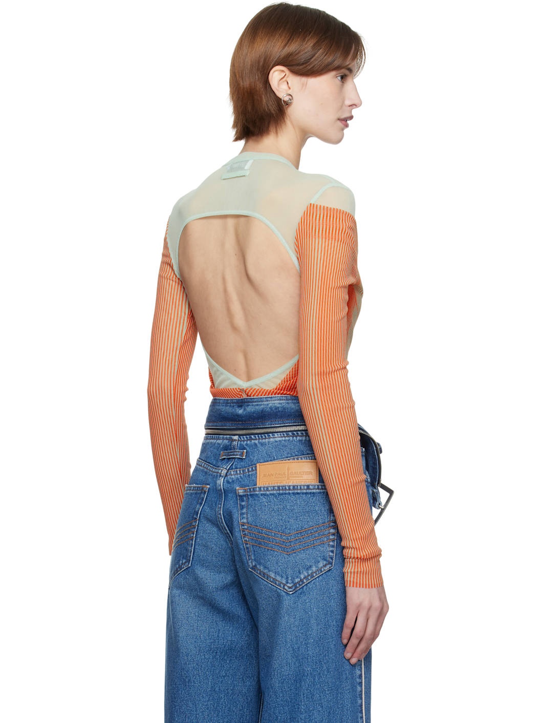 Green & Orange 'The Draped Body Morphing' Bodysuit - 3