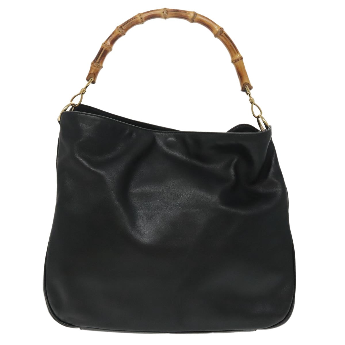 GUCCI Bamboo Hand Bag Leather Black Gold 001 001 - 2