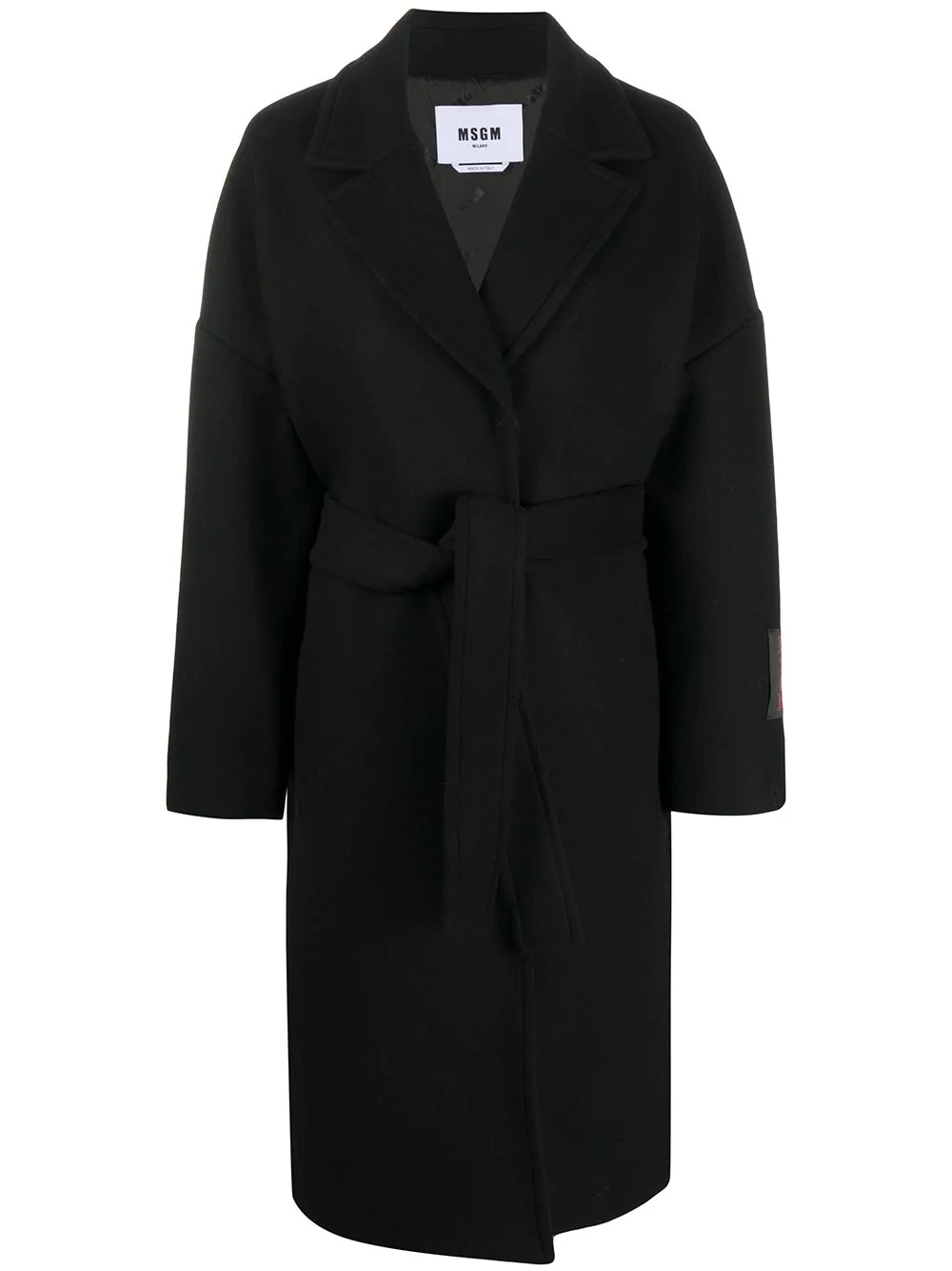 patch-detail belted coat - 1