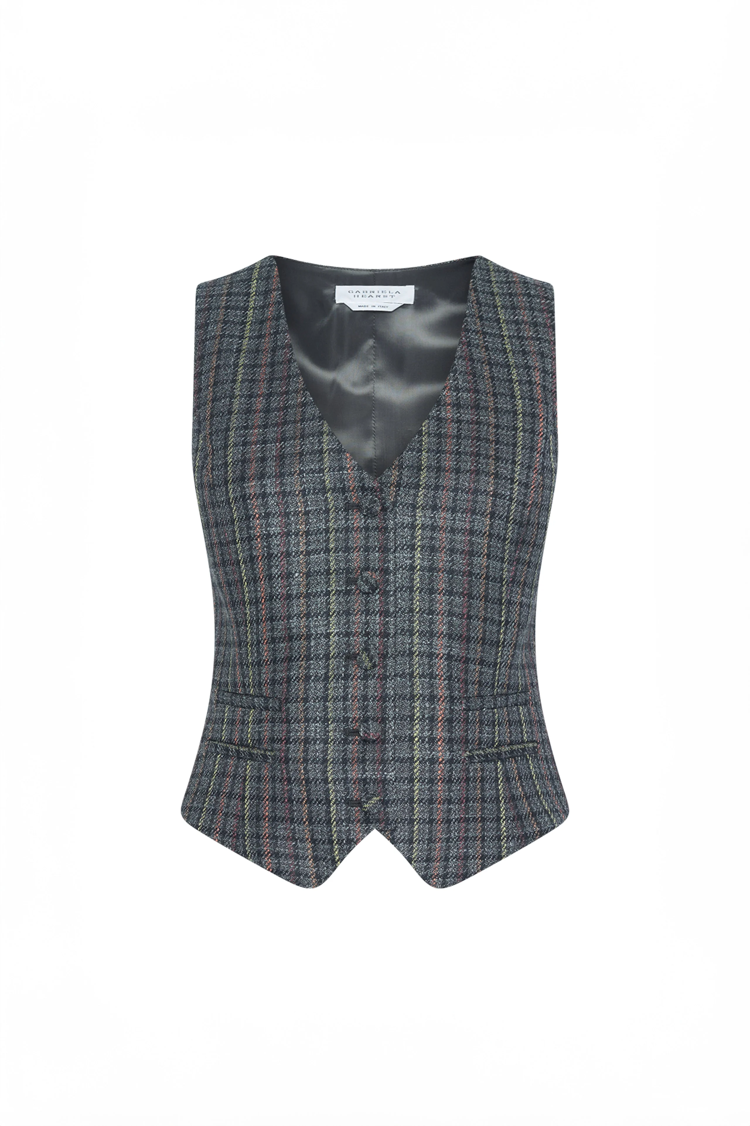 Coleridge Vest in Charcoal Multi Wool Silk Houndstooth - 1