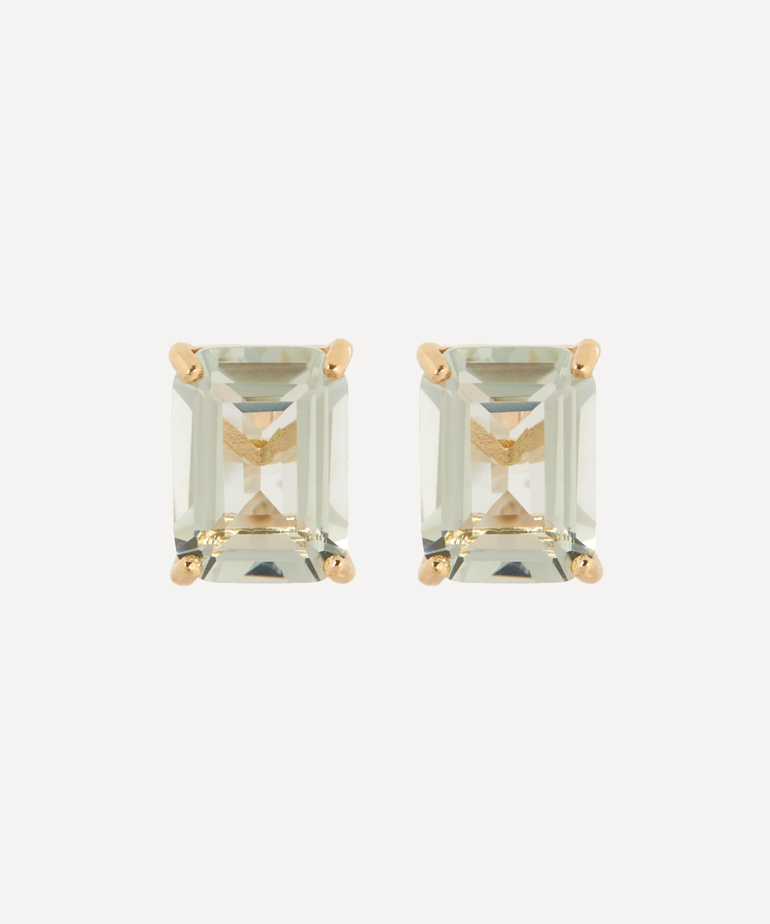 14ct Gold Green Amethyst Stud Earrings - 1