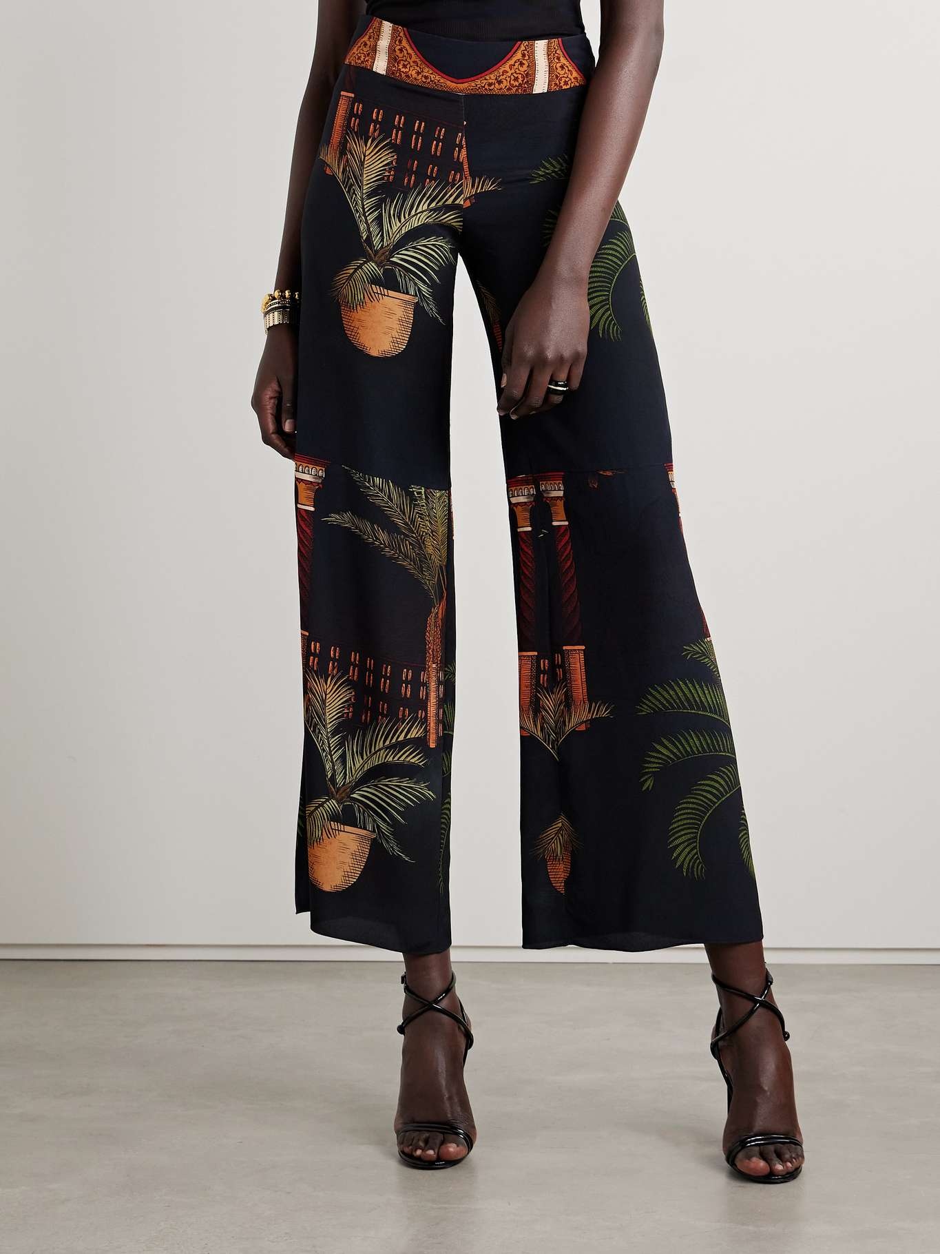 Mystic silk crepe de chine wide-leg pants Black - 3