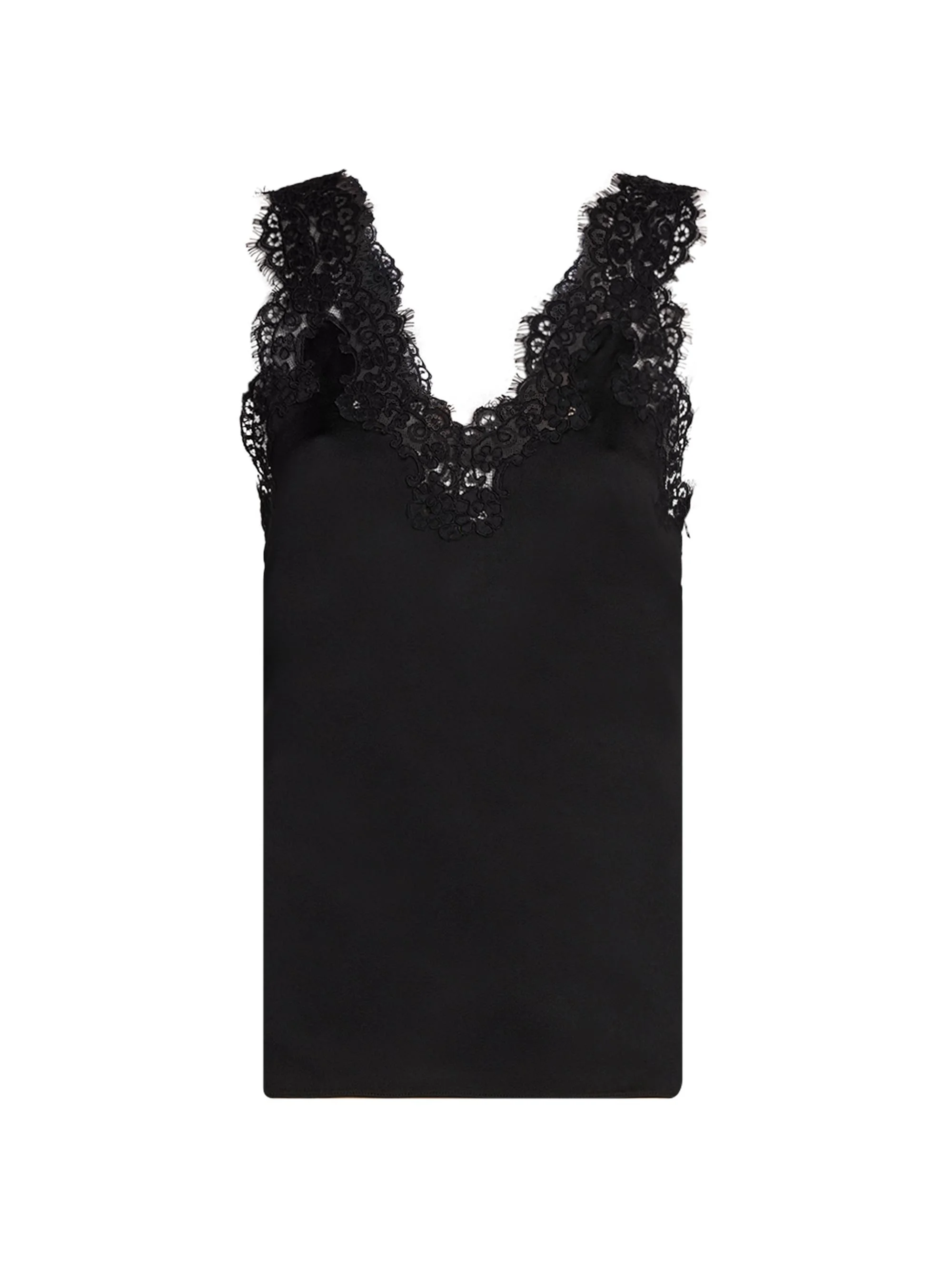 Women's Lace-Trimmed Satin Top - Black - 1