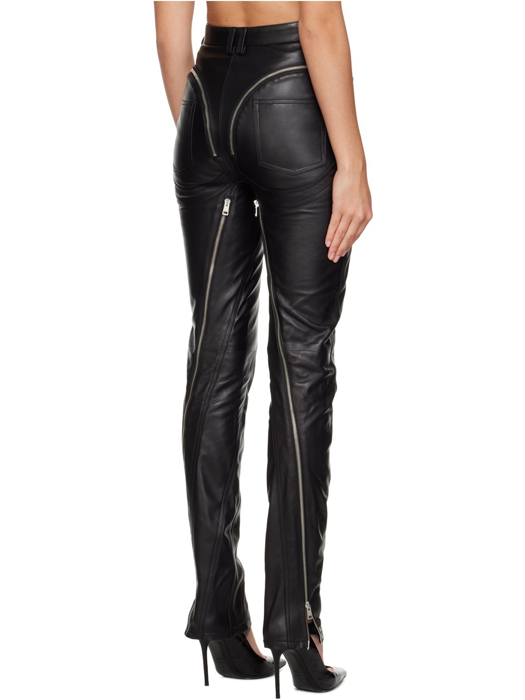 Black Zip Leather Pants - 3
