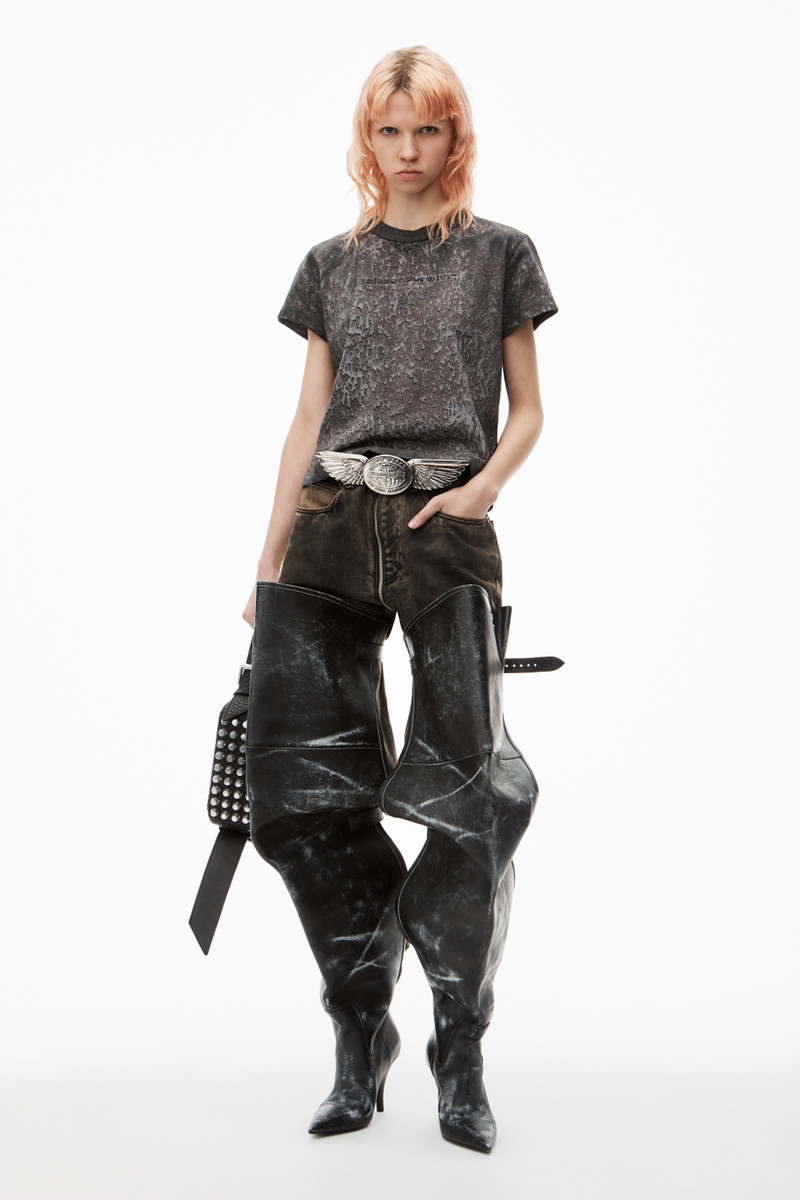 Alexander Wang Splatter Wash Embossed Logo Tee in Cotton Hemp Jersey outlook