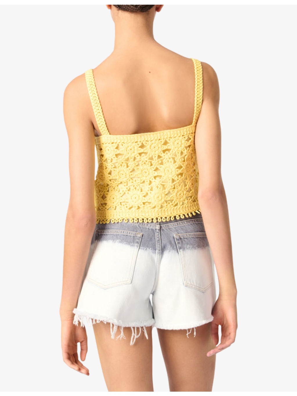 Square-Neck Sunburst-Pattern Cotton-Crochet Top - 4