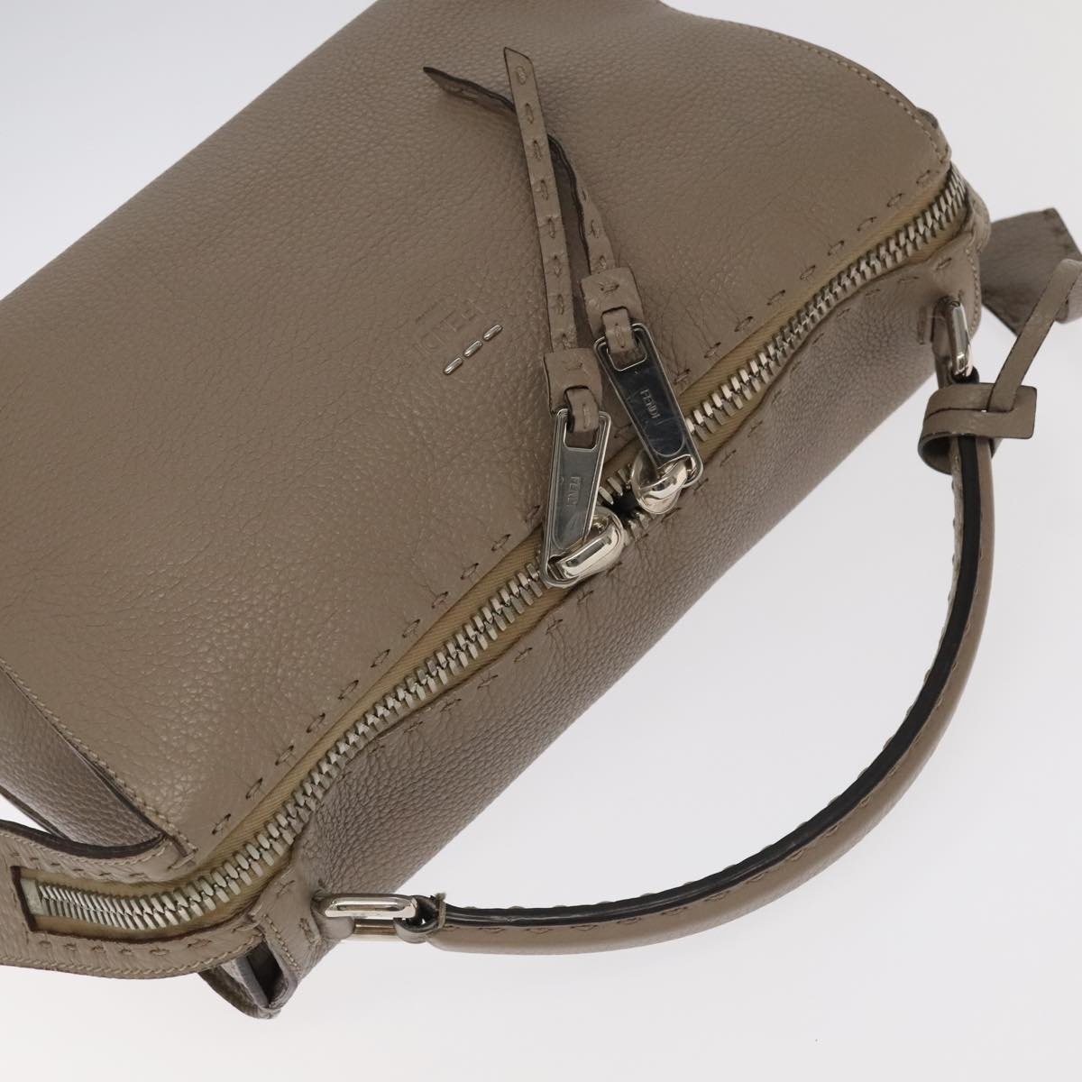 FENDI Hand Bag Leather Gray Silver - 6