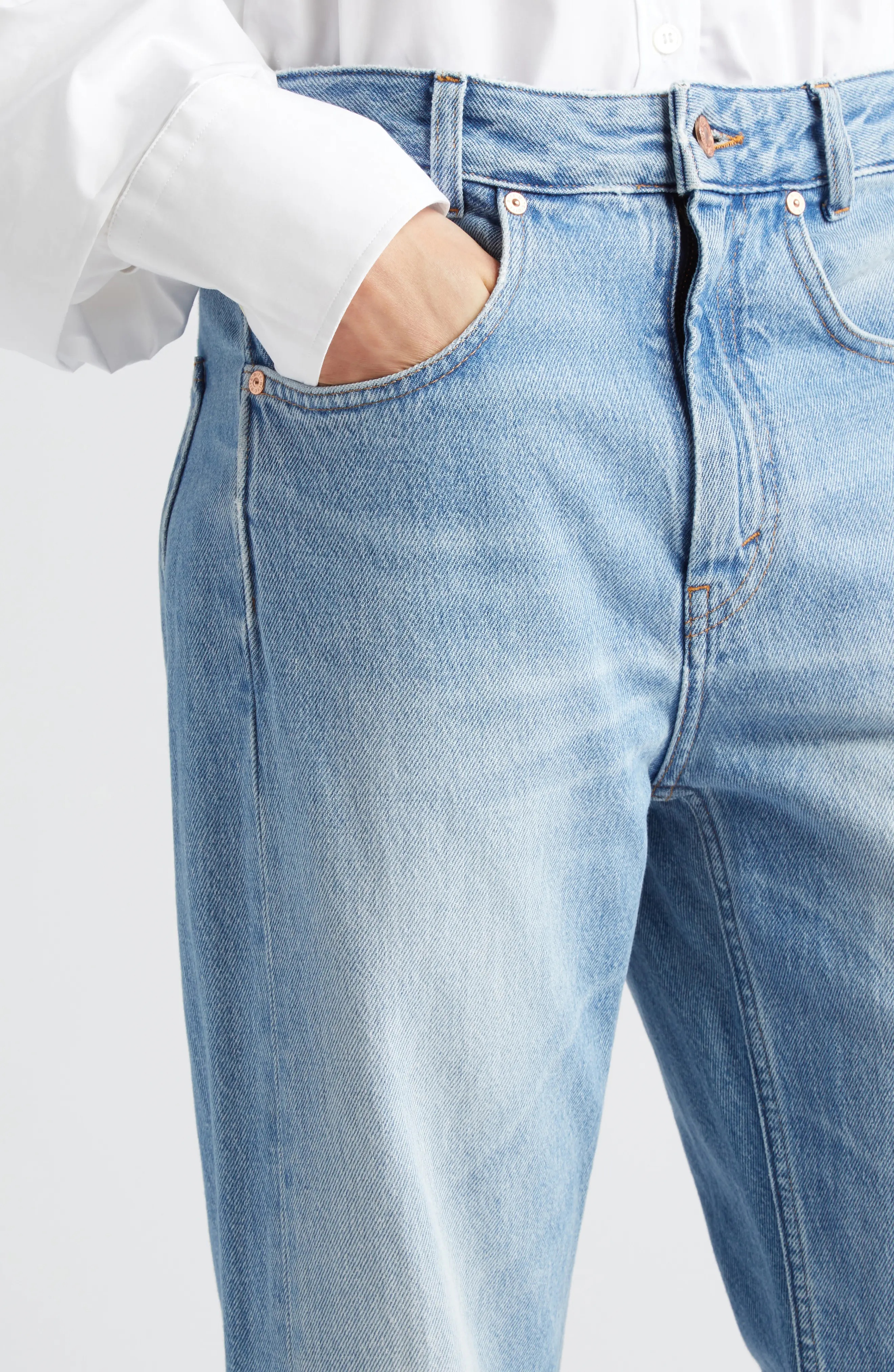 Curved Organic Cotton Denim Jeans - 5