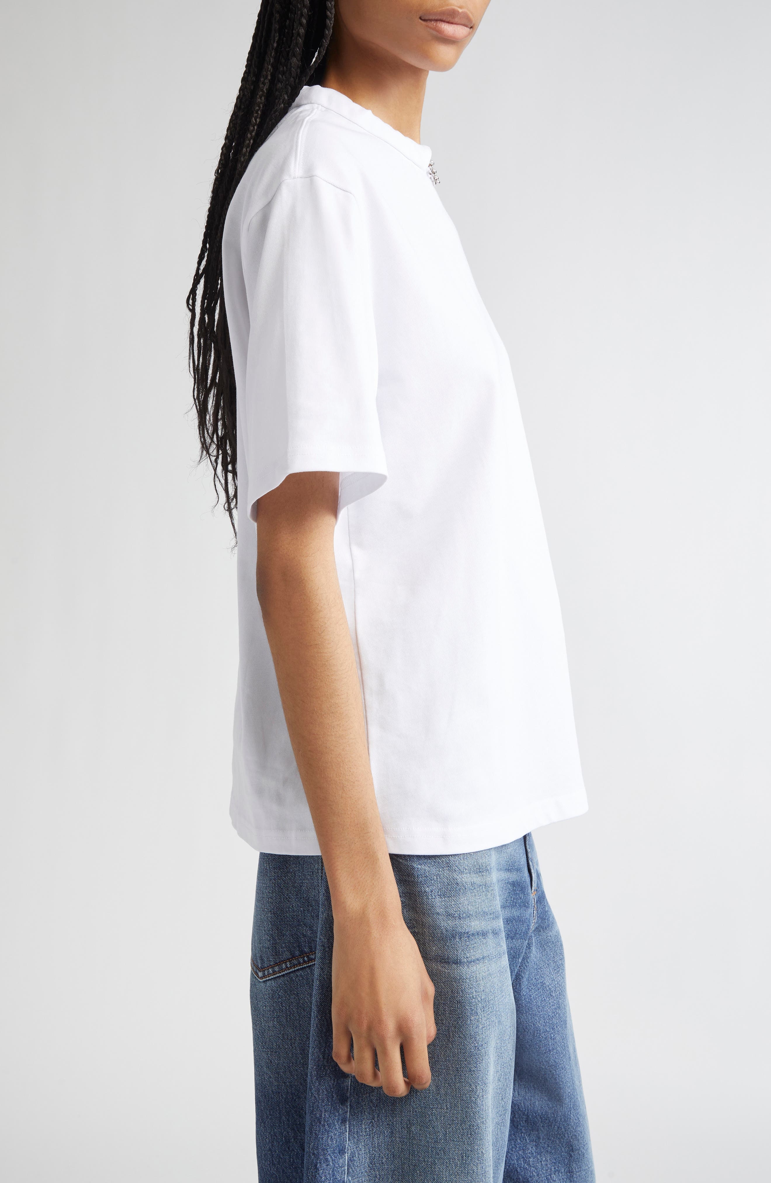SPORTMAX Oblato Chain Embellished Cotton T-Shirt in Optical White at Nordstrom - 4