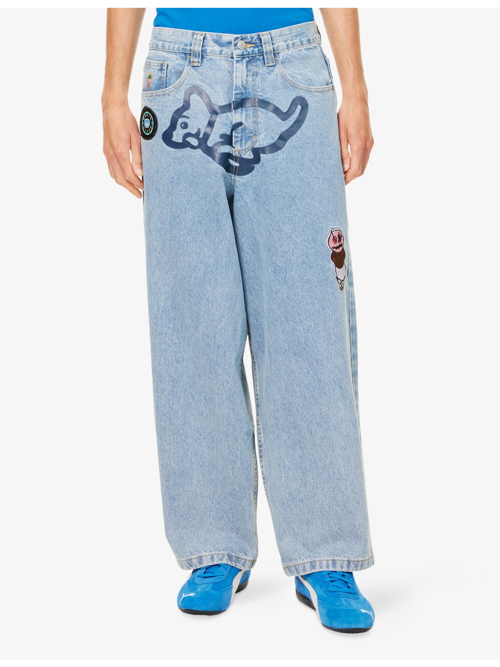 Running Puppy Triple Scoop Wide-Leg Denim Jeans - 3