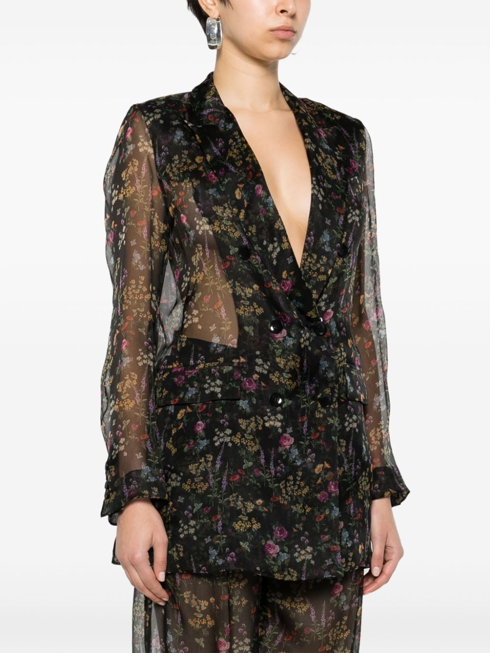 Jabot floral-print silk blazer - 3