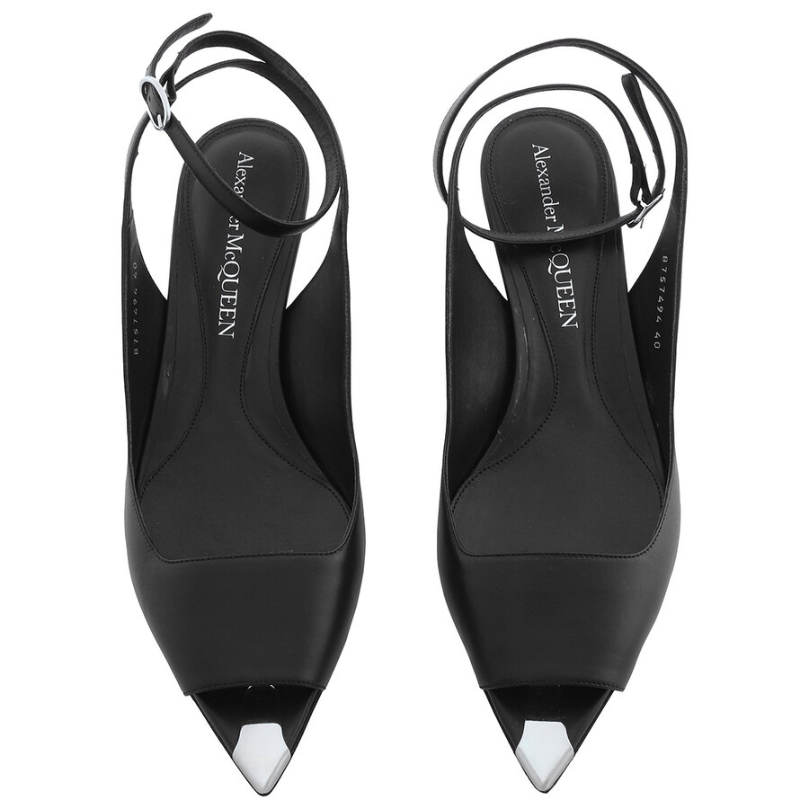Alexander McQueen Black Leather Punk Ankle Strap Sandals - 3