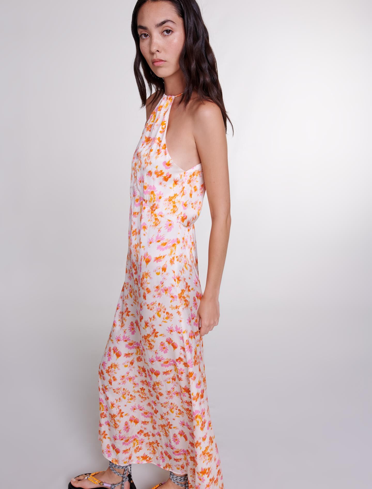 Floral satin-effect maxi dress - 7