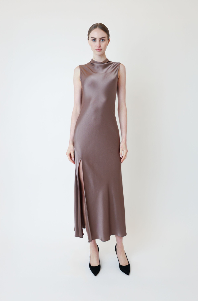 LAPOINTE Satin Drape Neck Sleeveless Gown outlook