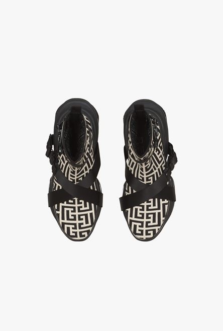 Bicolor ivory and black knit and suede B-Bold high-top sneakers - 4