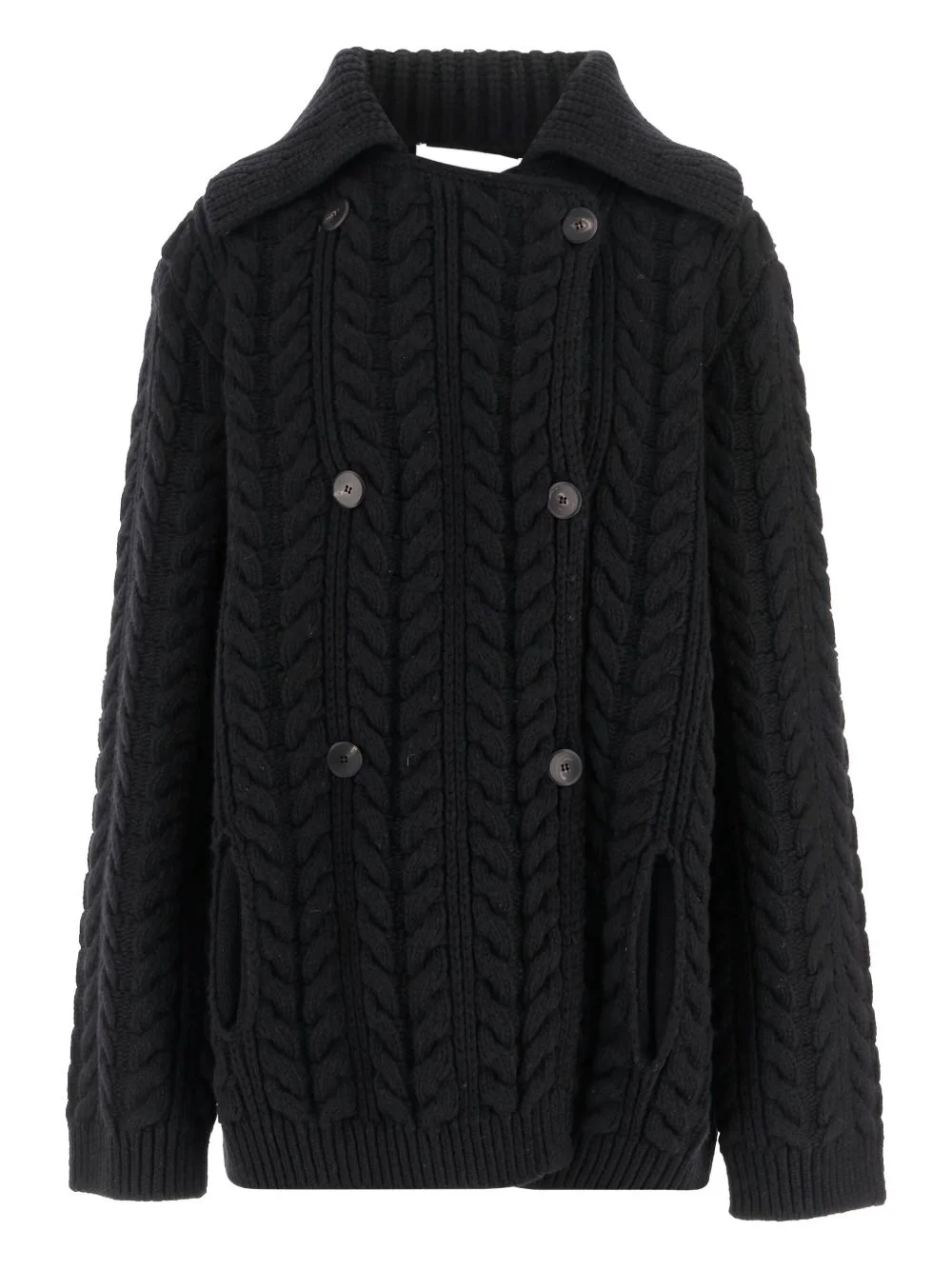 cable-knit double-breasted cardi-coat - 1