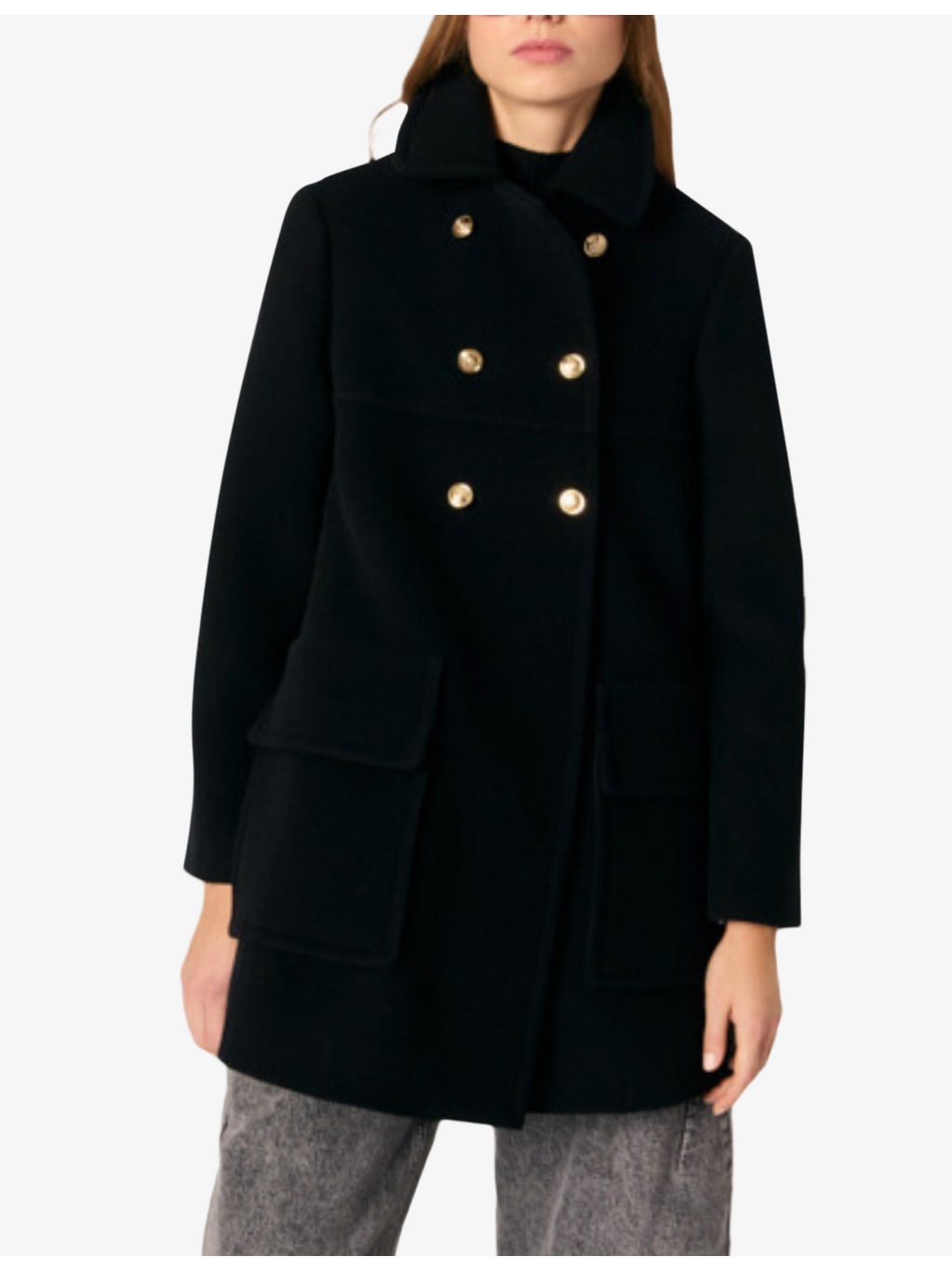 High-collar double-breasted wool-blend coat - 3