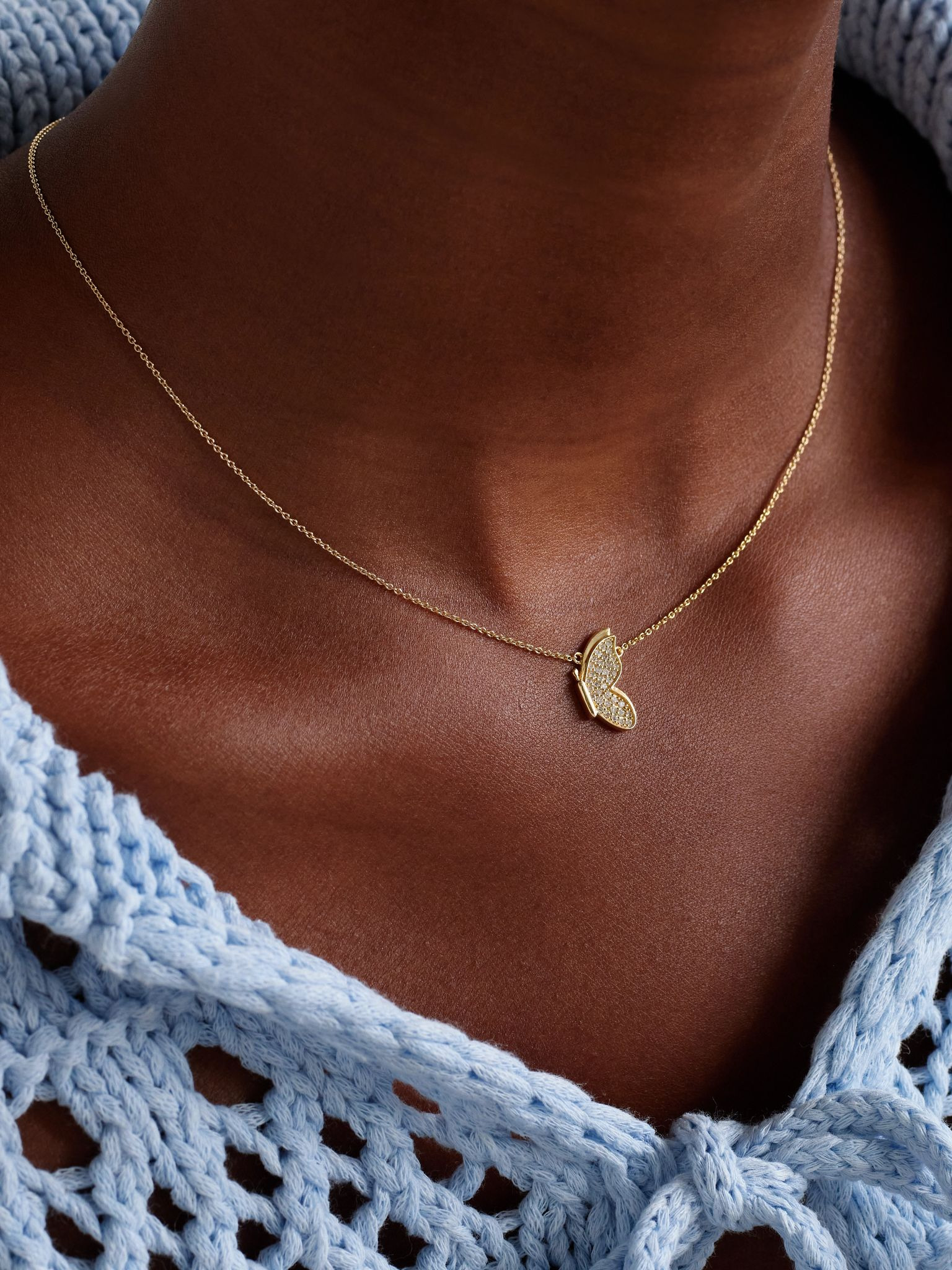 Small Flying Butterfly 14-karat gold diamond necklace Gold - 2