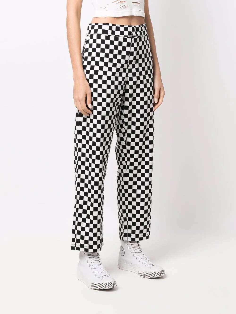 straight-leg checkerboard trousers - 3