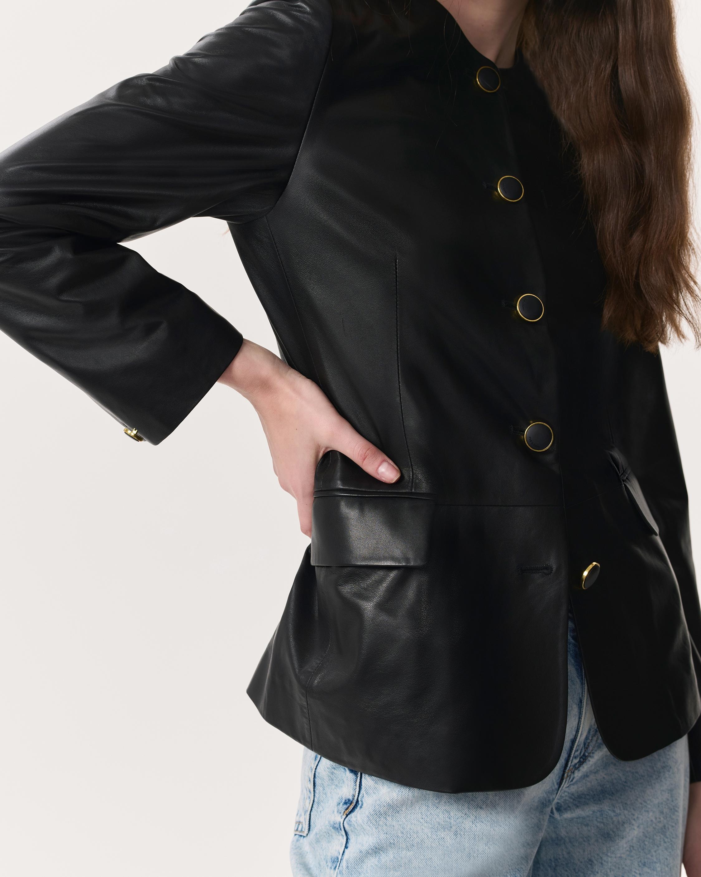 Bartlet Collarless Lamb Leather Blazer - 6