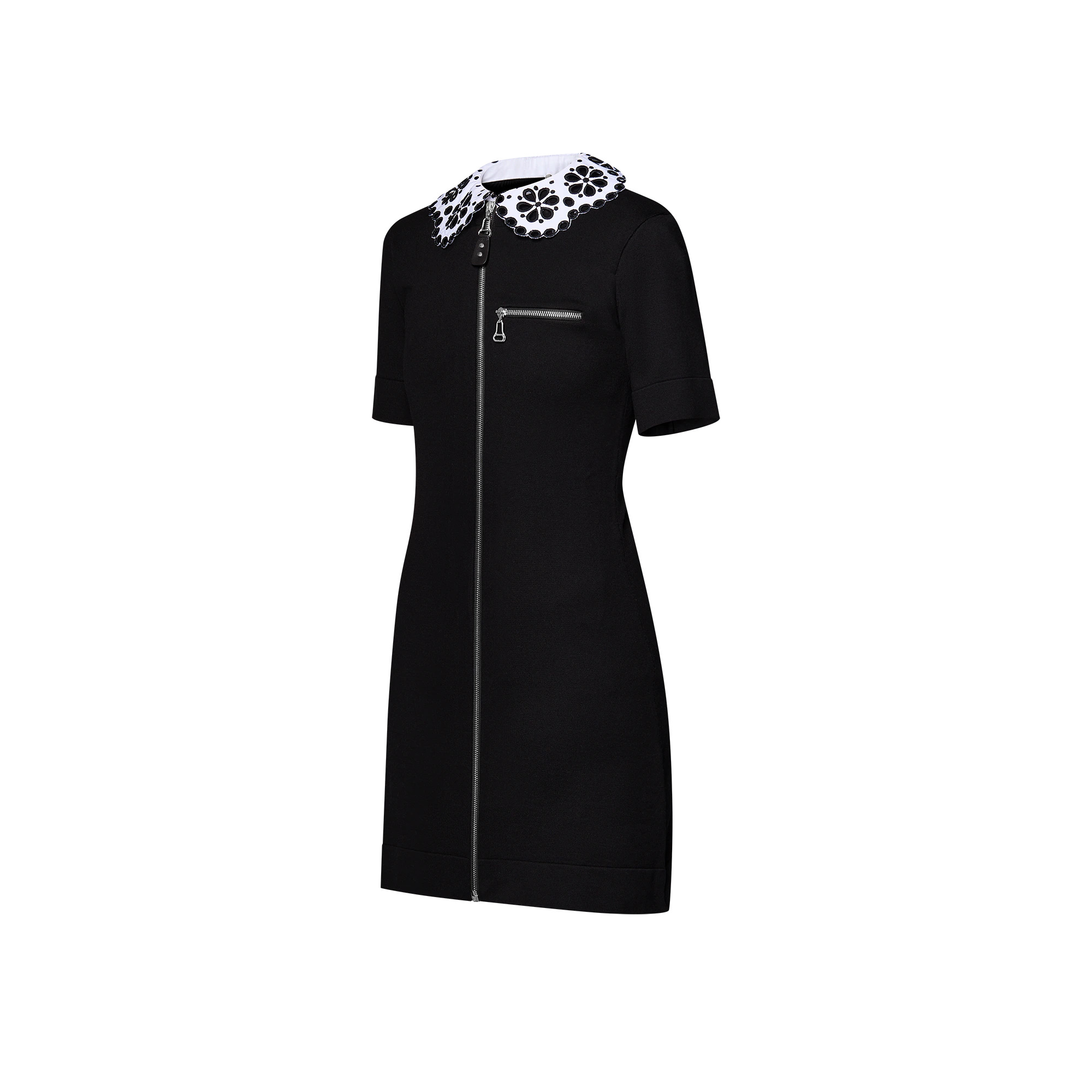 Broderie Collar Zip-Up Knit Dress - 2