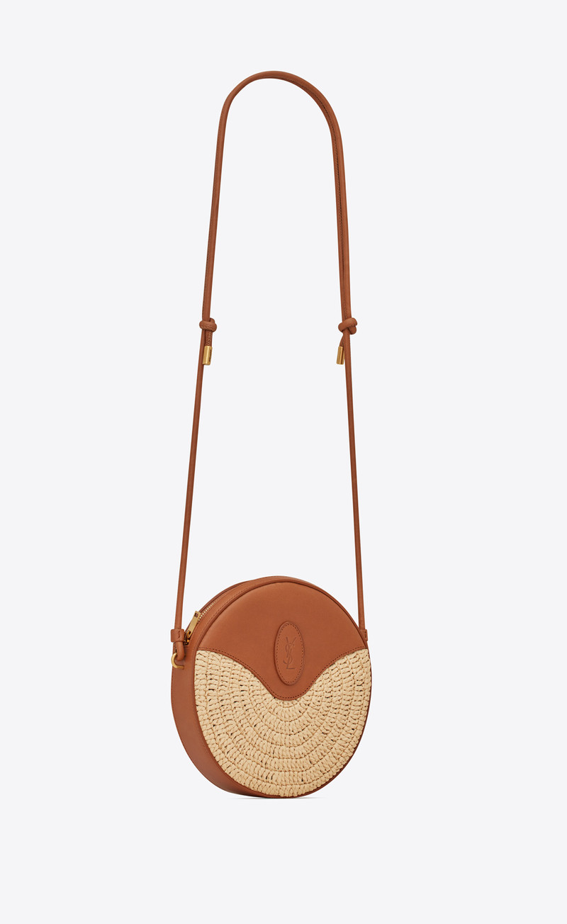 monogram round camera bag in raffia crochet and smooth leather 4