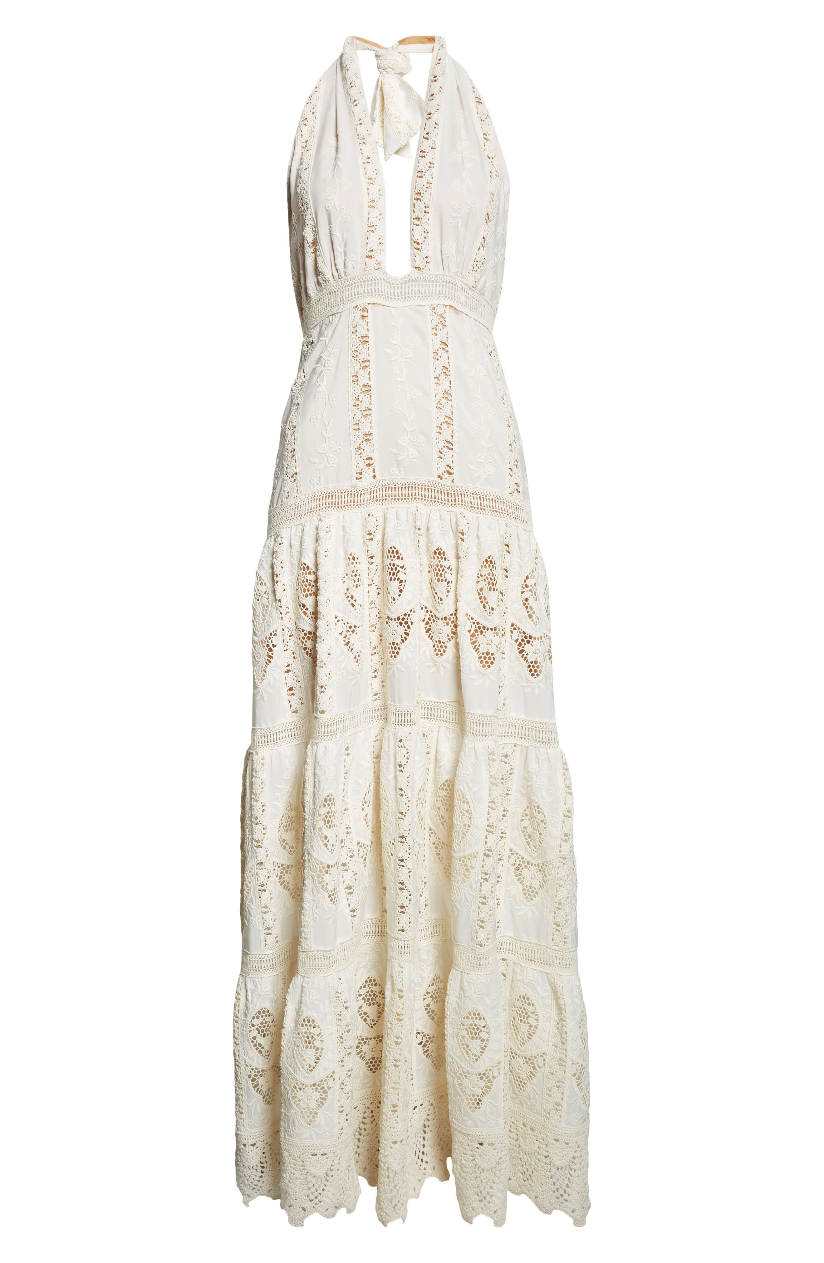 Johanna Ortiz Luz Embroidered Halter Maxi Dress in Ecru at Nordstrom - 5