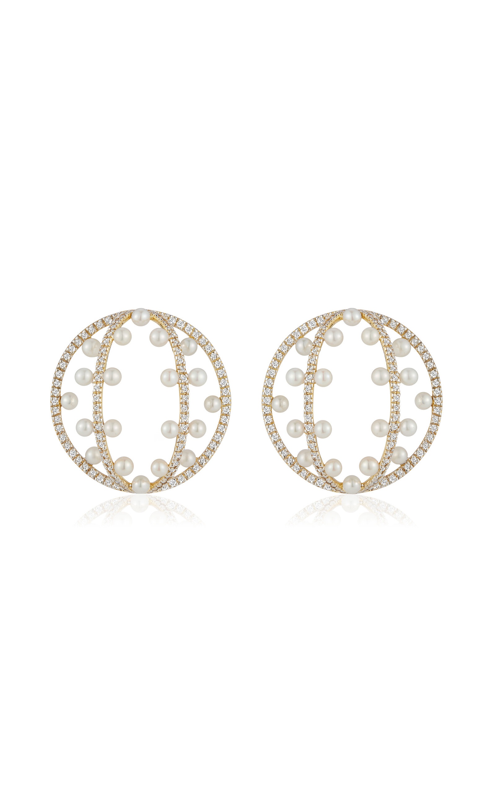 Pearl Blossom 14K Yellow Gold Diamond, Pearl Earrings white - 1