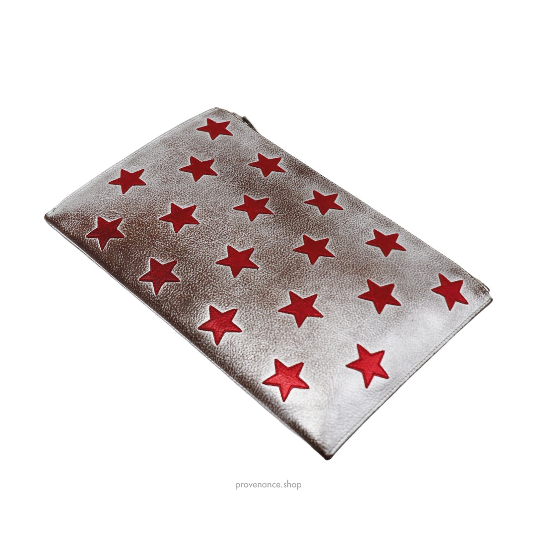 Saint Laurent Paris SLP Zip Star Pouch - Silver/Red - 5