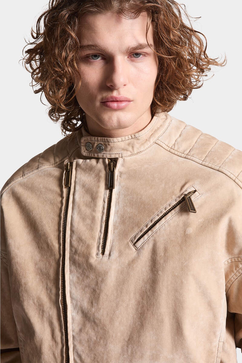 FLOCK DENIM GRUNGE CARGO BIKER JACKET - 5